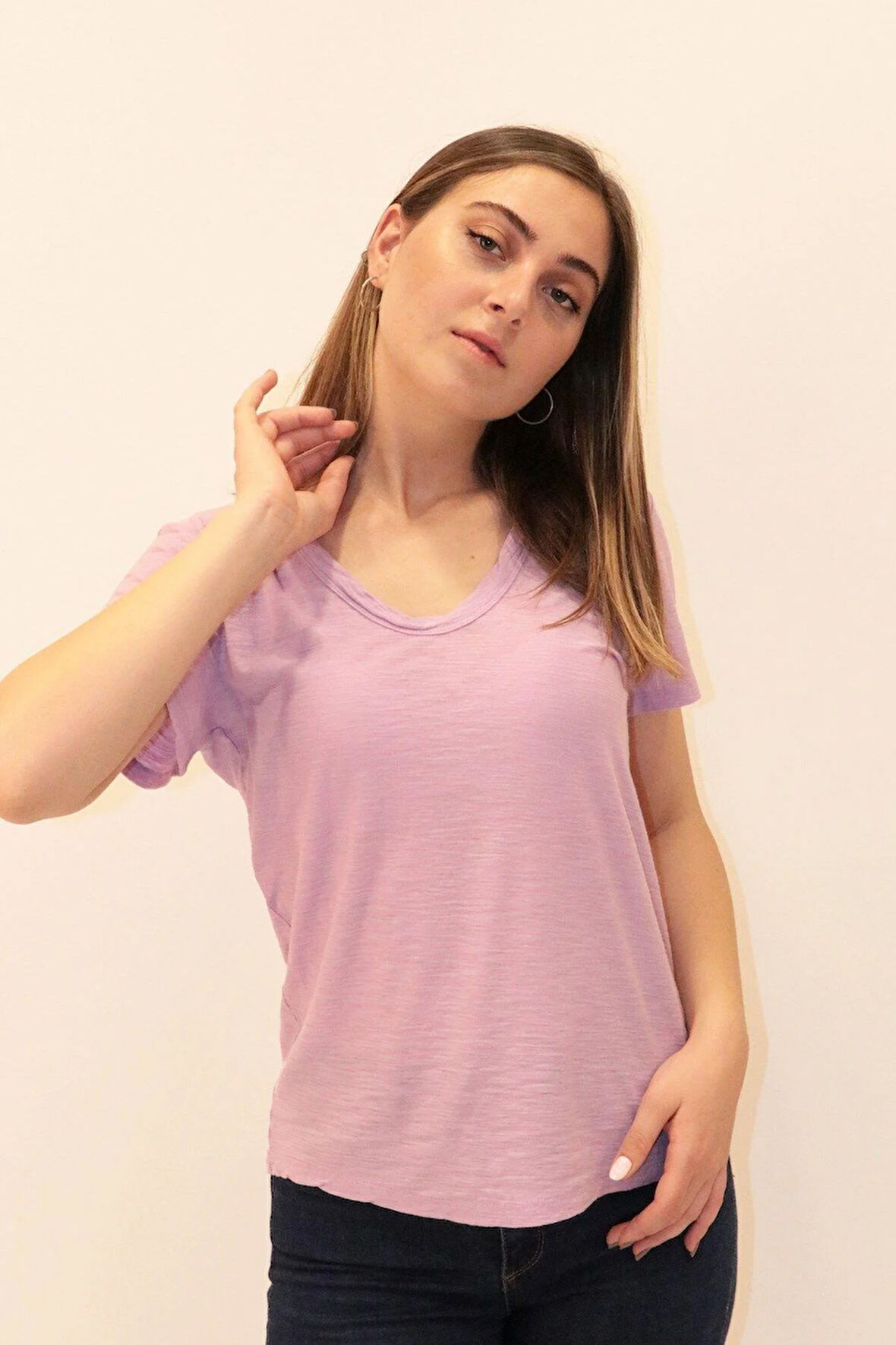 Rich Kadın Organik V Yaka T-shirt %100 Pamuk Tişört