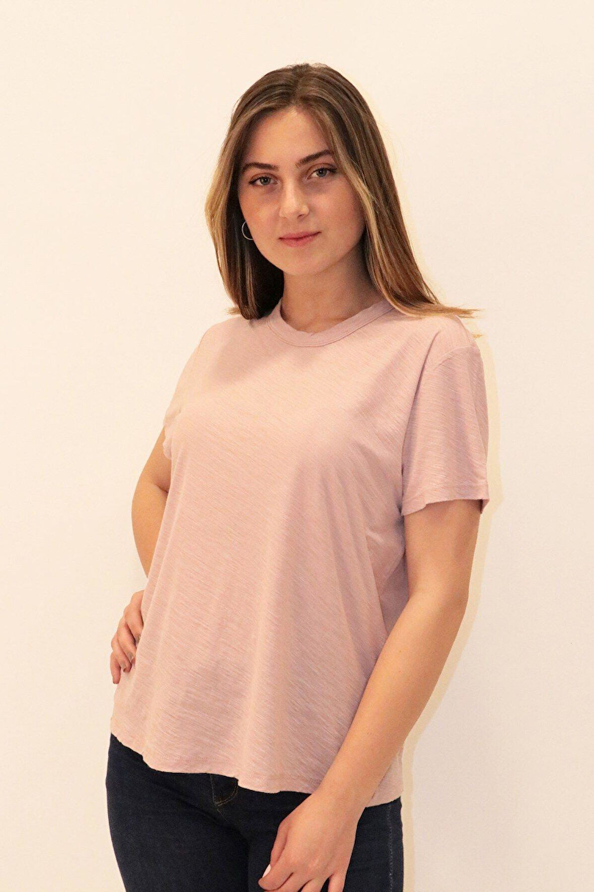 Rich Kadın Organik Bisiklet Yaka T-shirt %100 Pamuk Tişört