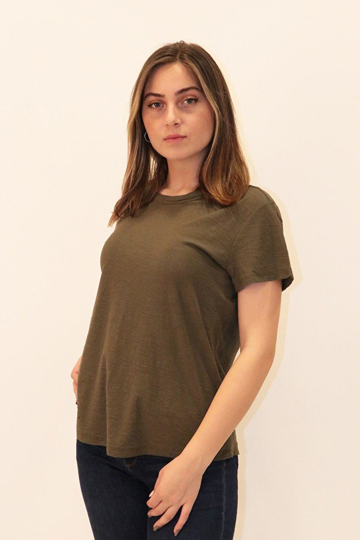 Rich Kadın Organik Bisiklet Yaka T-shirt %100 Pamuk Tişört