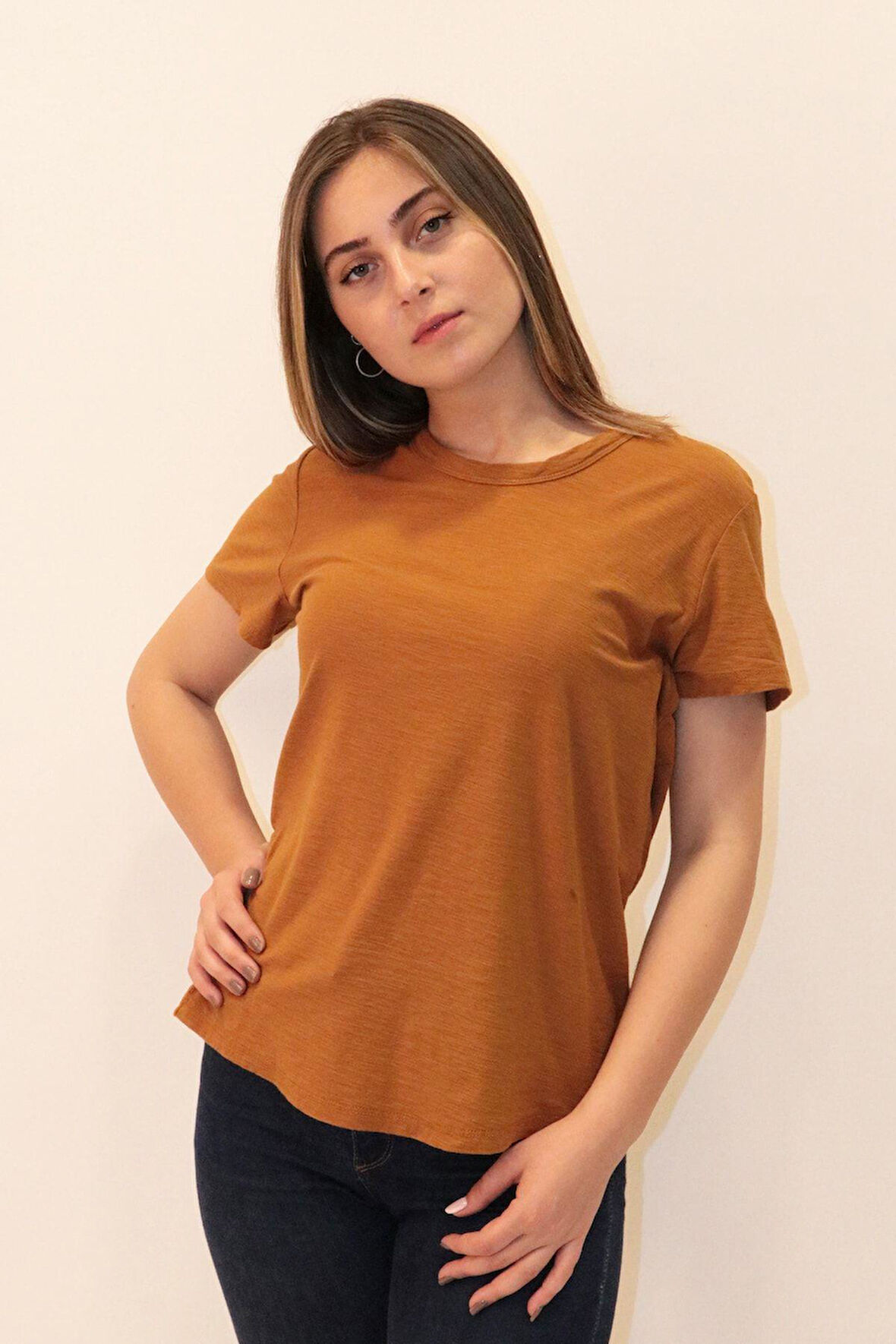 Rich Kadın Organik Bisiklet Yaka T-shirt %100 Pamuk Tişört