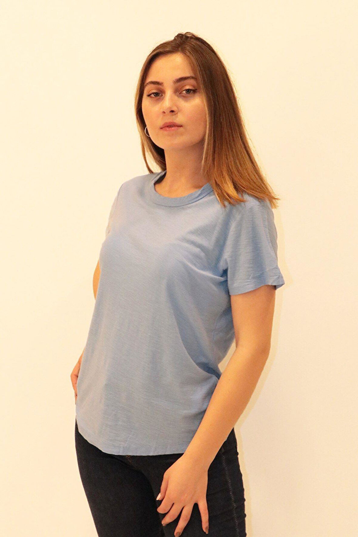 Rich Kadın Organik Bisiklet Yaka T-shirt %100 Pamuk Tişört