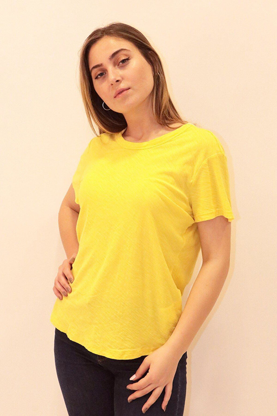 Rich Kadın Organik Bisiklet Yaka T-shirt %100 Pamuk Tişört