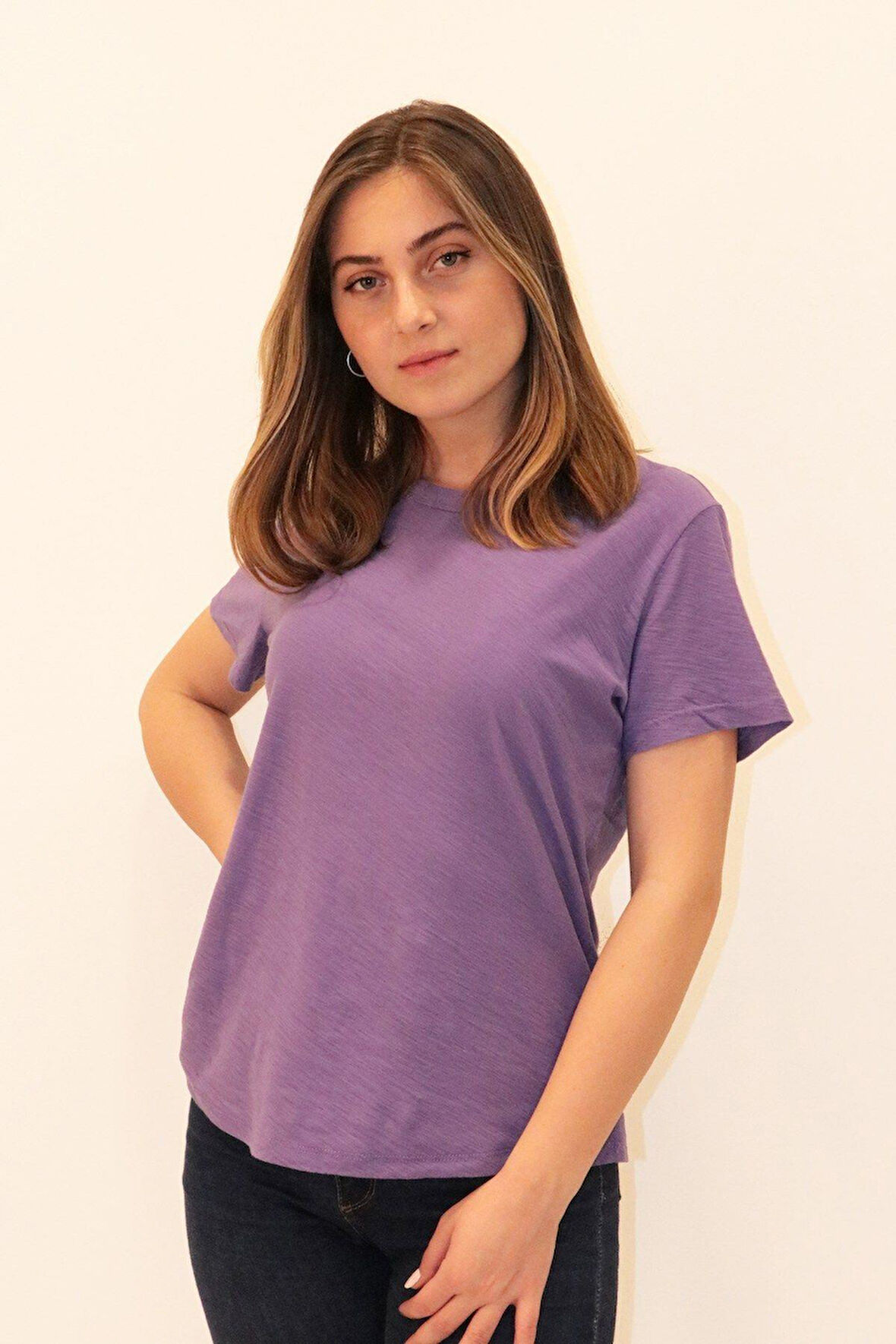 Rich Kadın Organik Bisiklet Yaka T-shirt %100 Pamuk Tişört