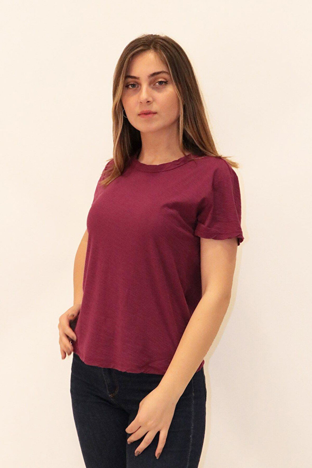 Rich Kadın Organik Bisiklet Yaka T-shirt %100 Pamuk Tişört