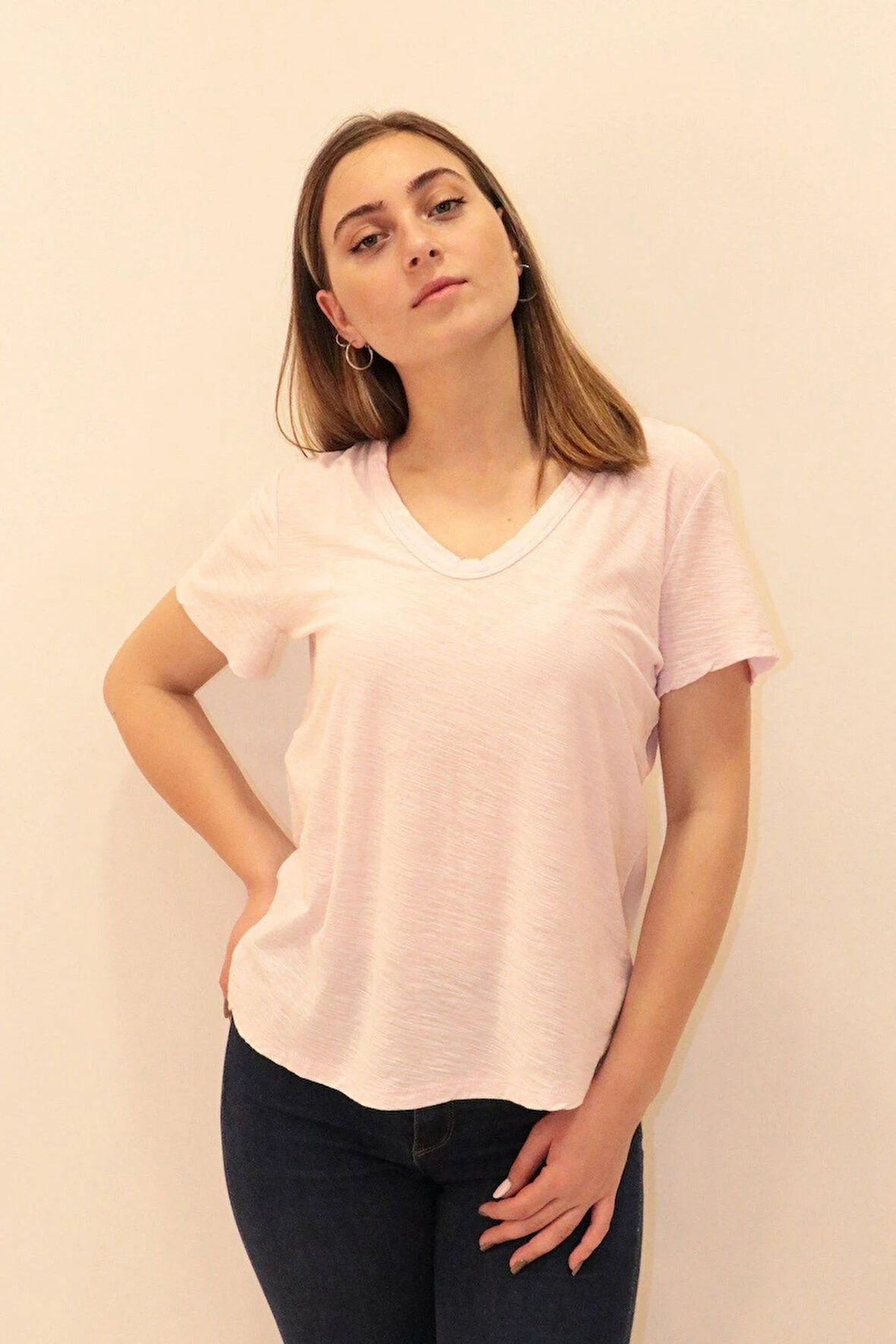 Rich Kadın Organik V Yaka T-shirt %100 Pamuk Tişört