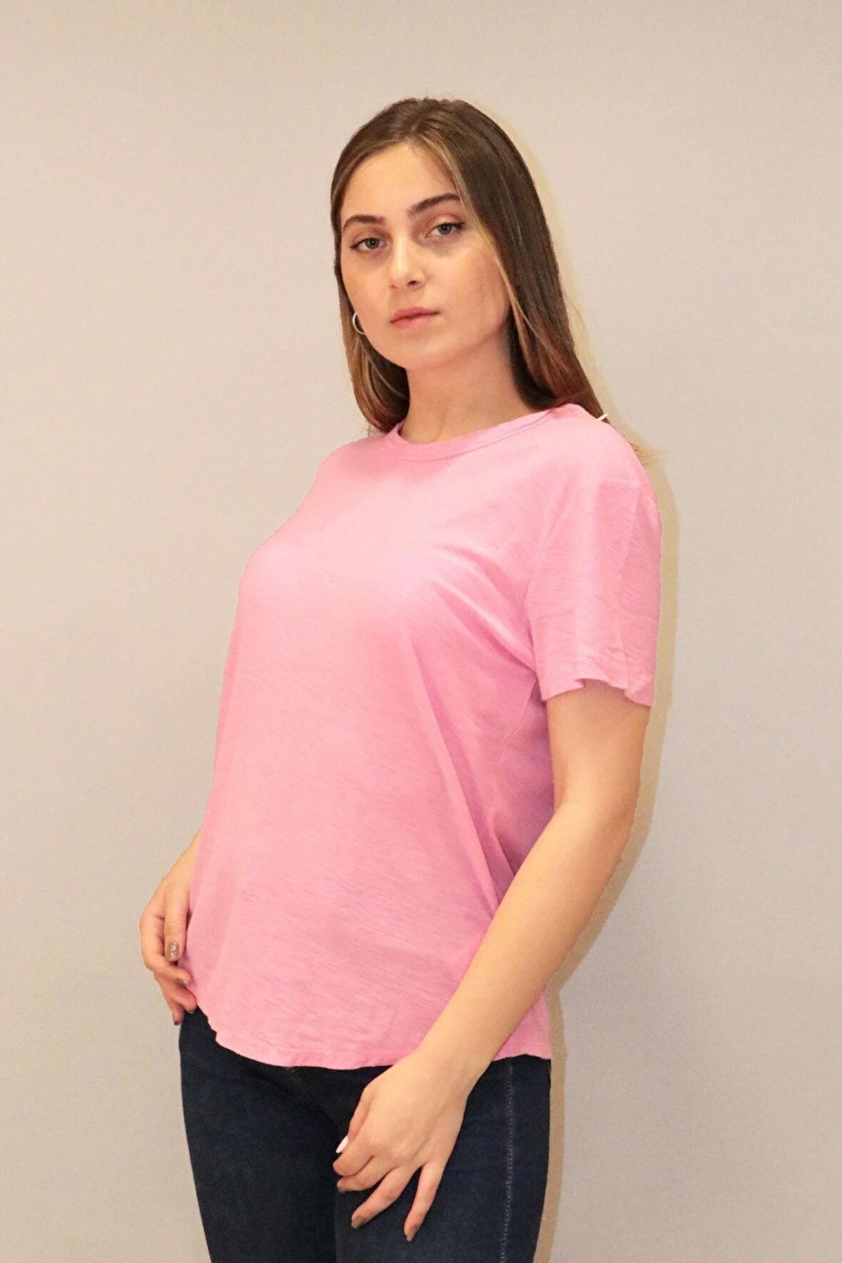 Rich Kadın Organik Bisiklet Yaka T-shirt %100 Pamuk Tişört