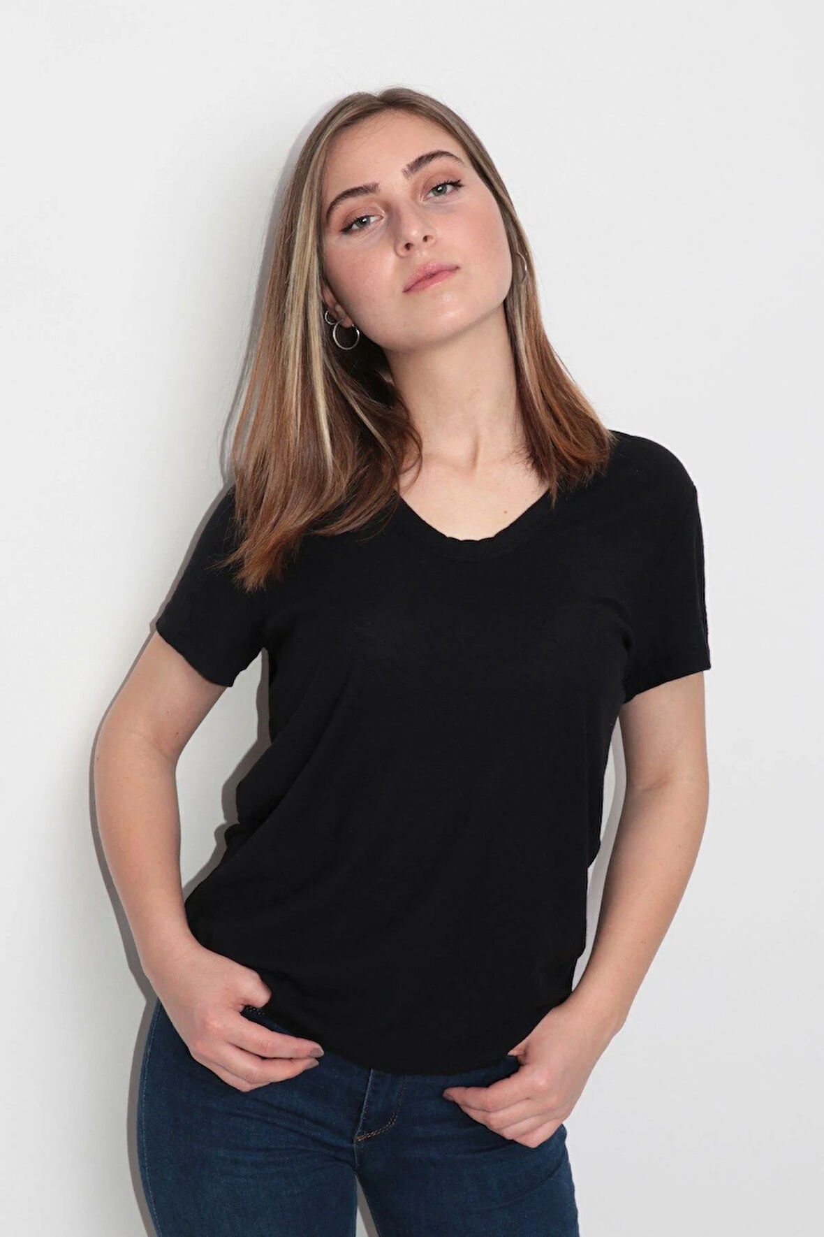 Rich Kadın Organik V Yaka T-shirt %100 Pamuk Tişört