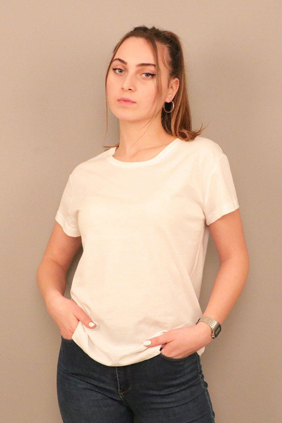 Rich Kadın O Yaka T-shirt %100 Pamuk Tişört