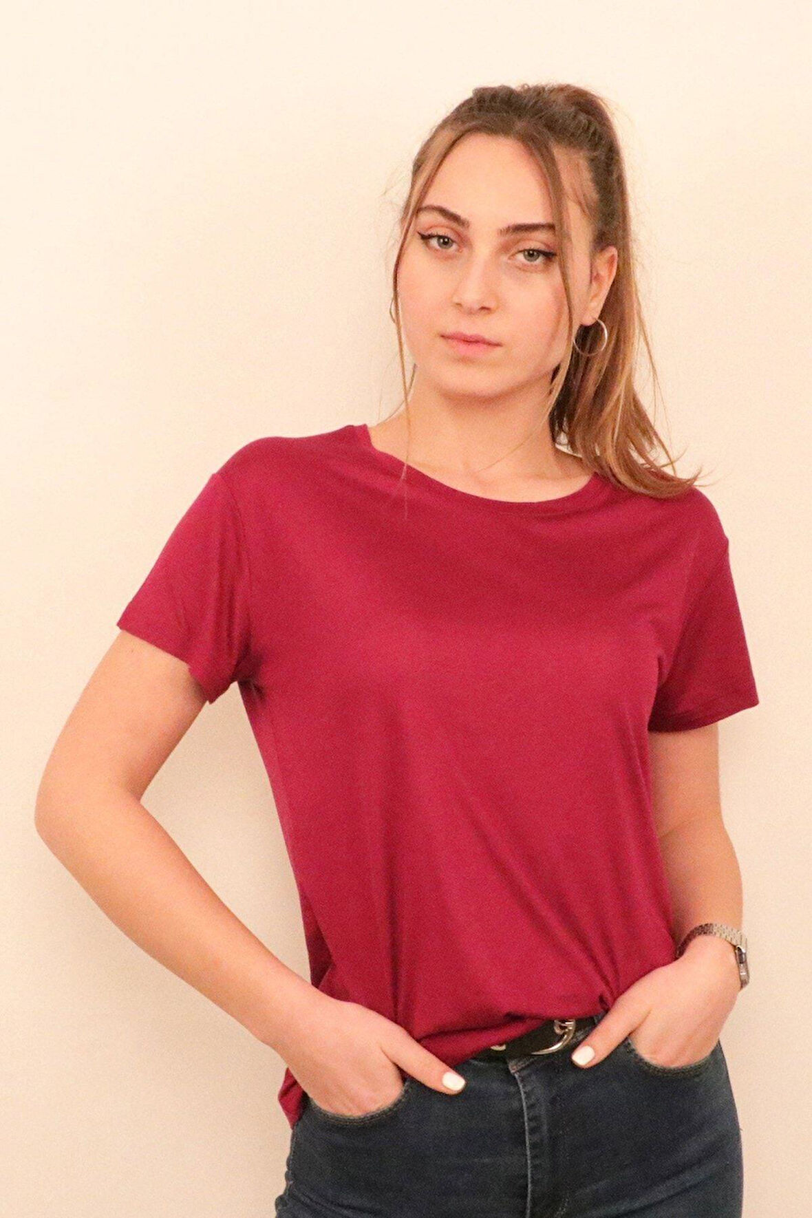 Rich Kadın O Yaka T-shirt %100 Pamuk Tişört