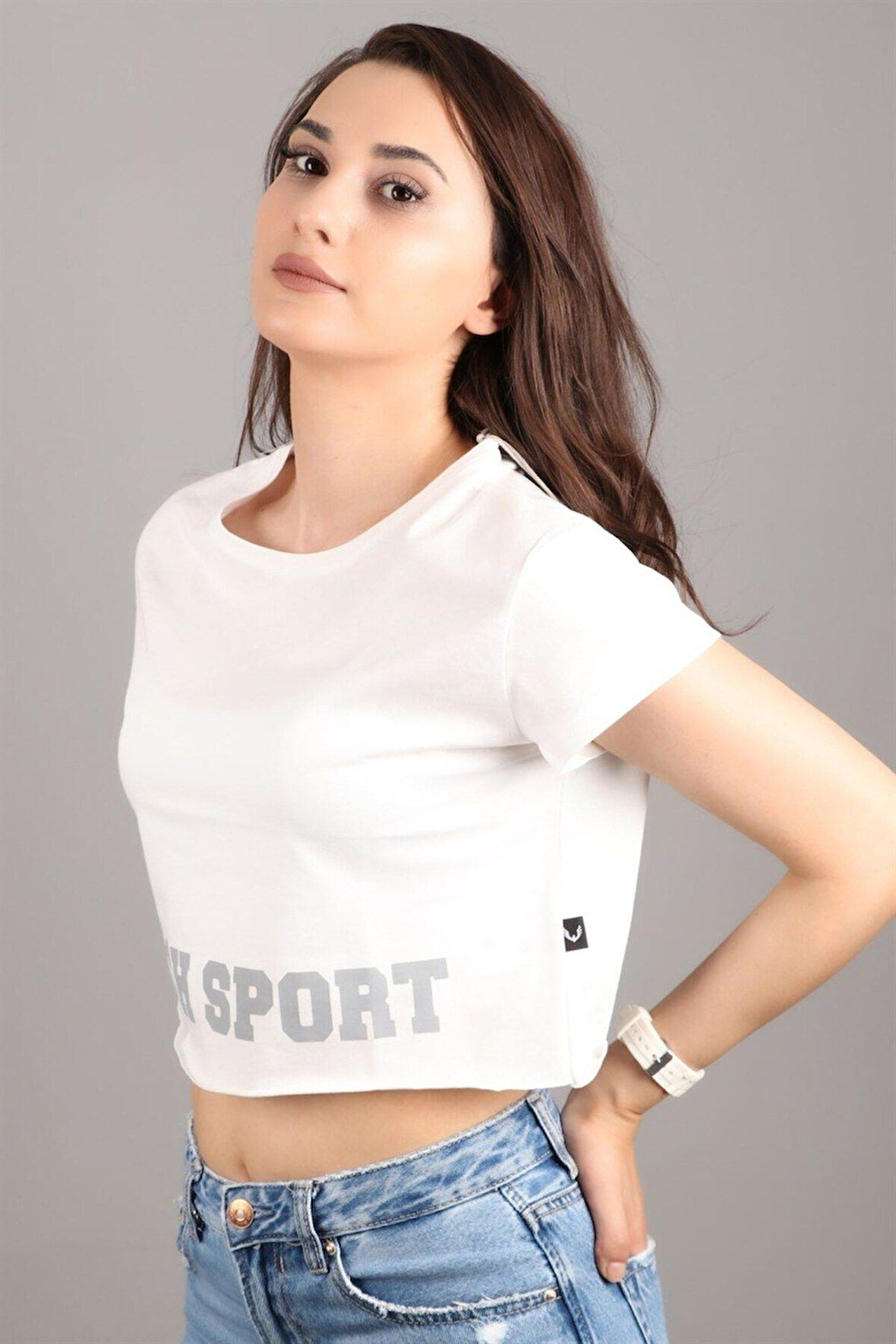 Kadın Kısa Kollu Crop Bluz