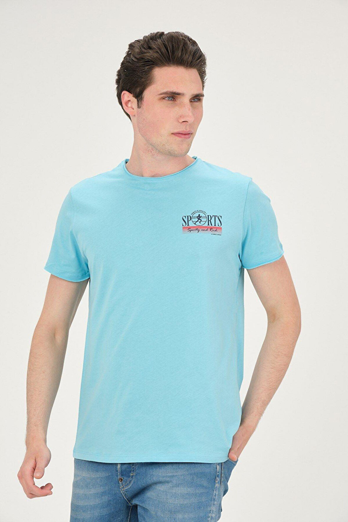 Erkek Yıkamalı Basic T-shirt Tişört %100 Pamuk Tişört
