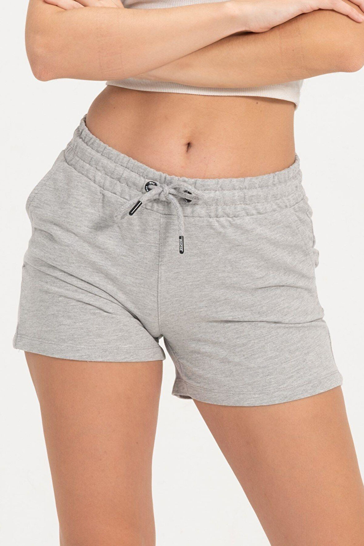 Kadın Gri Melanj Şort Mini Spor Şort