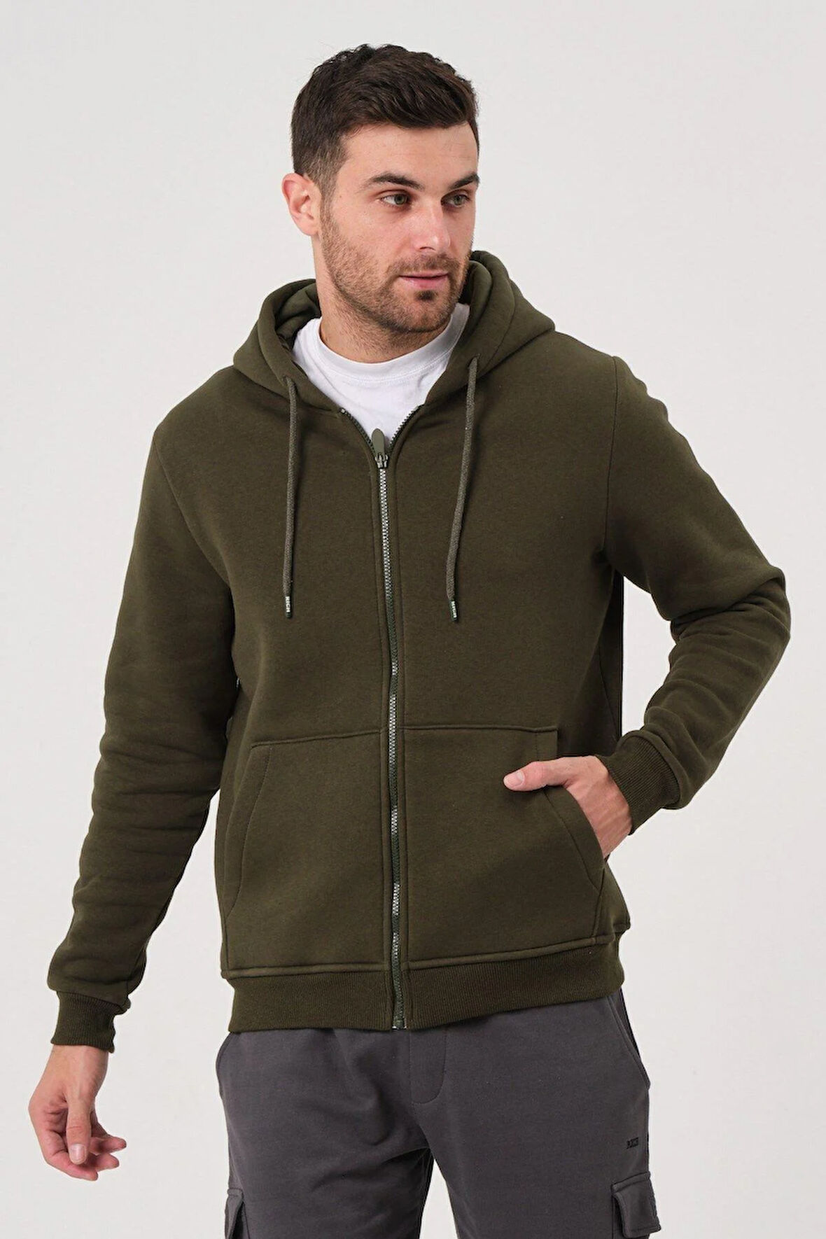 Unisex Fermuarlı Kanguru Cep 3 Iplik Sweatshirt Içi Polar