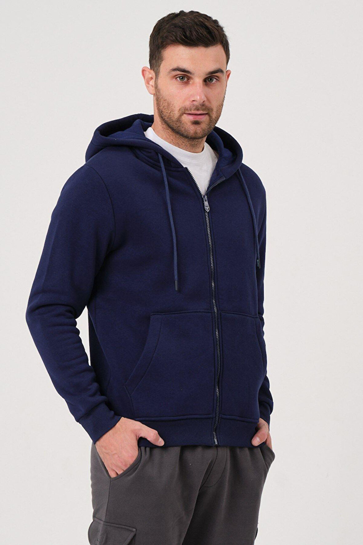 Unisex Fermuarlı Kanguru Cep 3 Iplik Sweatshirt Içi Polar