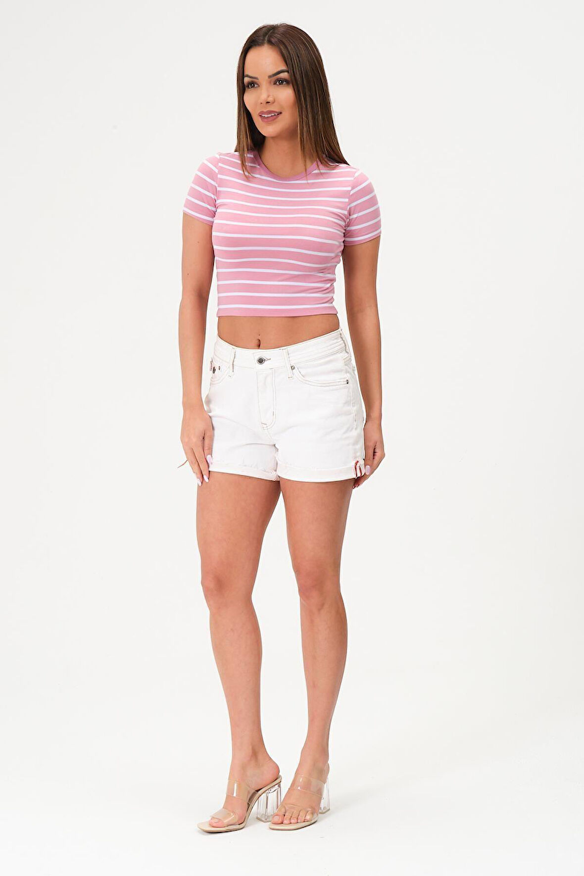 Kadın Crop Bluz Bisiklet Yaka Krop