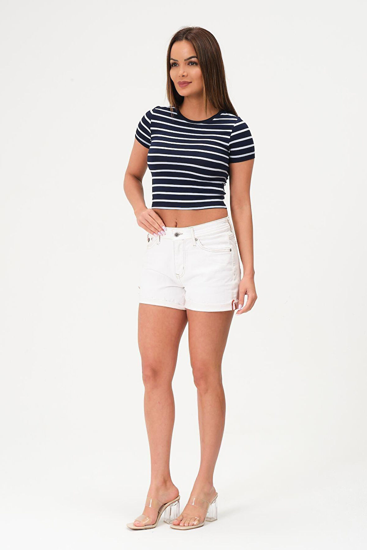 Kadın Crop Bluz Bisiklet Yaka Krop