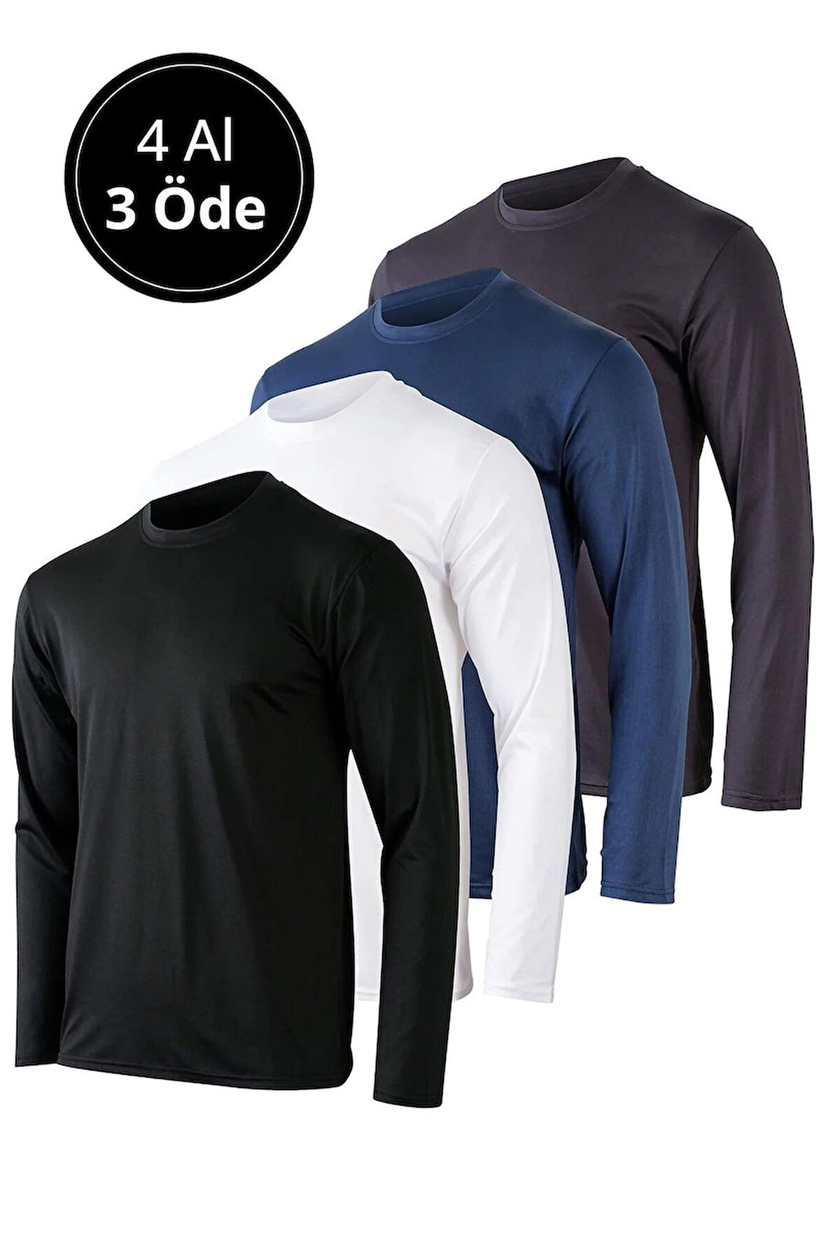 Erkek 4'lü Paket Basic Uzun Kollu Tişört Sporcu Body T-shirt