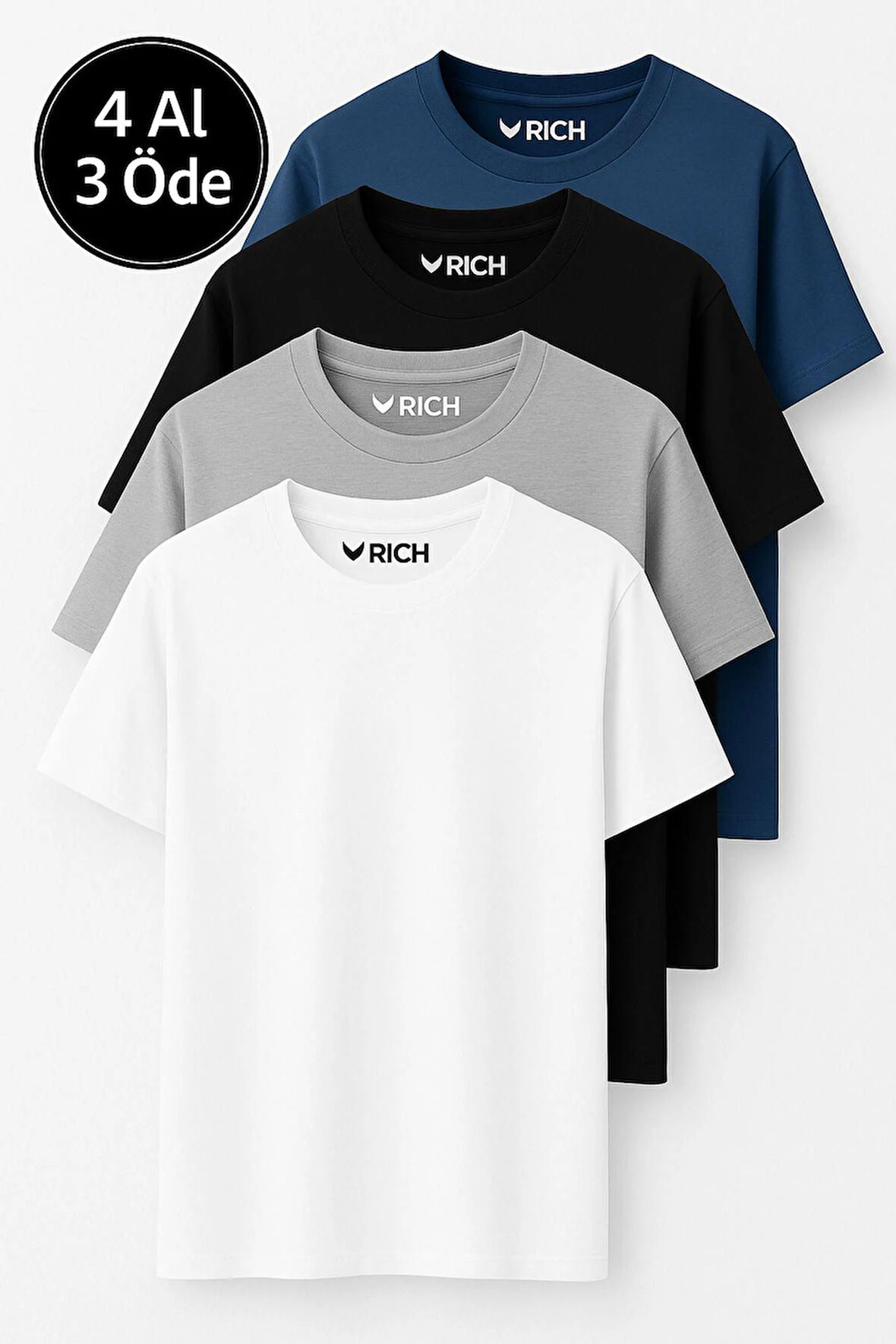 Erkek 4 Lü Paket %100 Pamuk Oversize Tişört Basic Bisiklet Yaka Kısa Kollu T-Shirt