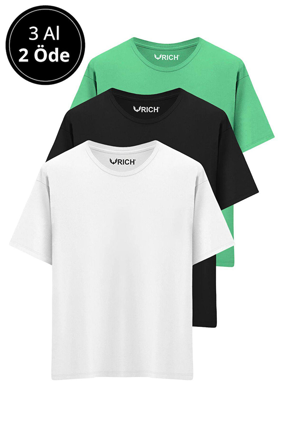 Erkek 3 Lü Paket %100 Pamuk Oversize Tişört Basic Bisiklet Yaka Kısa Kollu T-Shirt