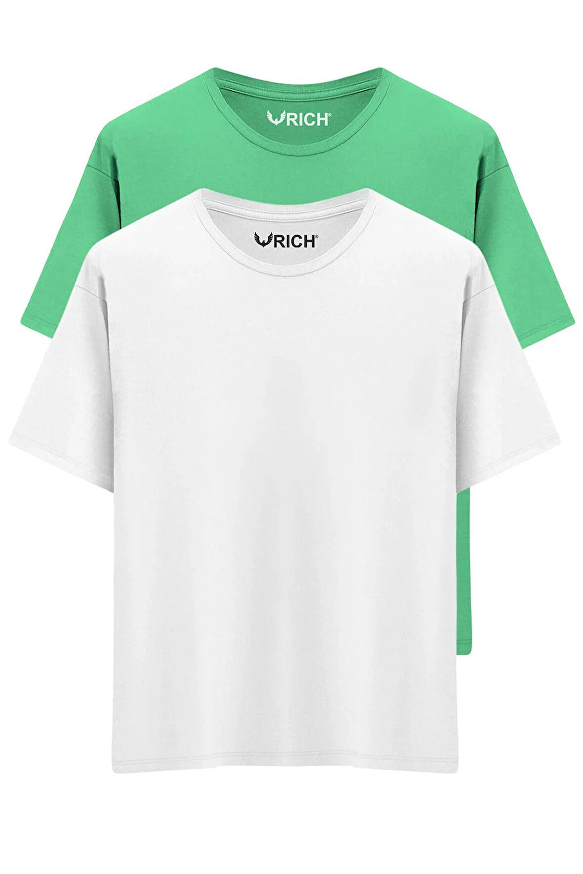 Erkek 2 Li Paket %100 Pamuk Oversize Tişört Basic Bisiklet Yaka Kısa Kollu T-Shirt