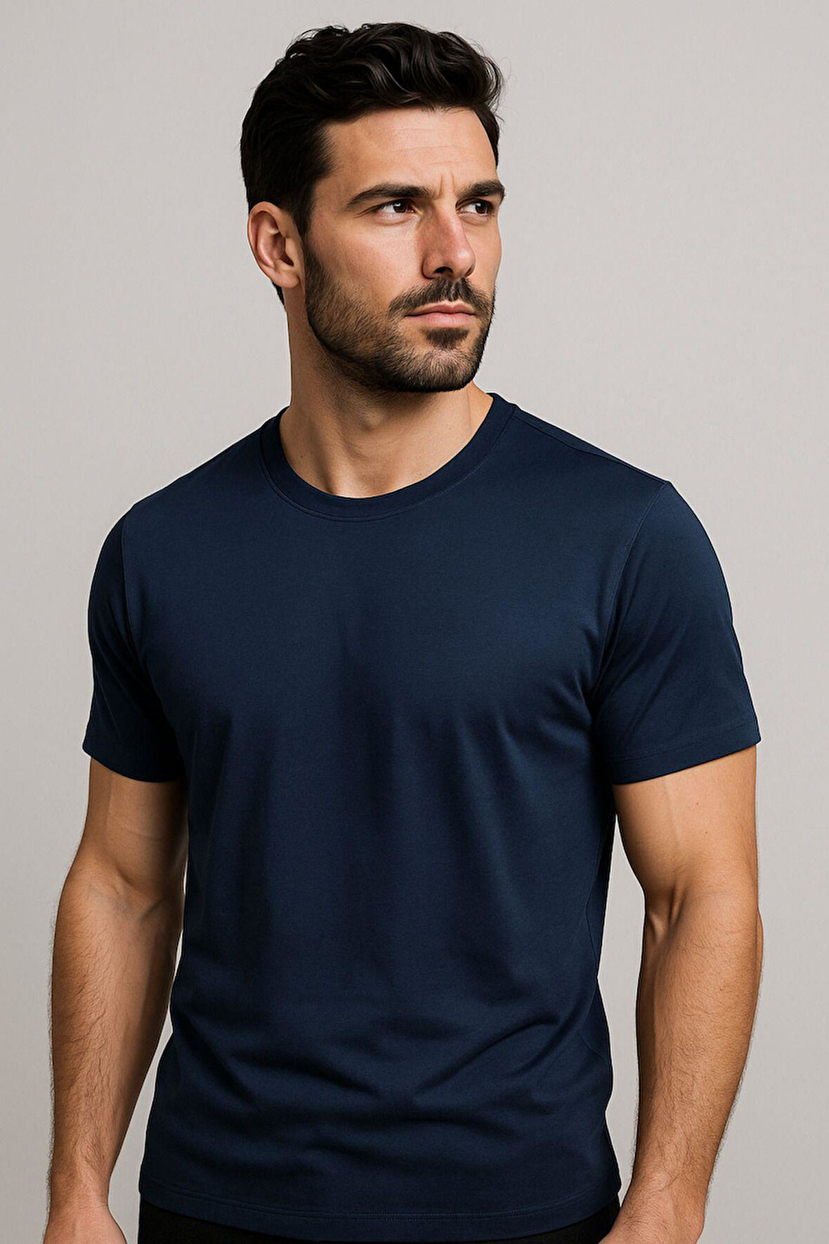 Erkek %100 Pamuk Slim Fit Sporcu Tişört Basic Bisiklet Yaka Kısa Kollu T-Shirt