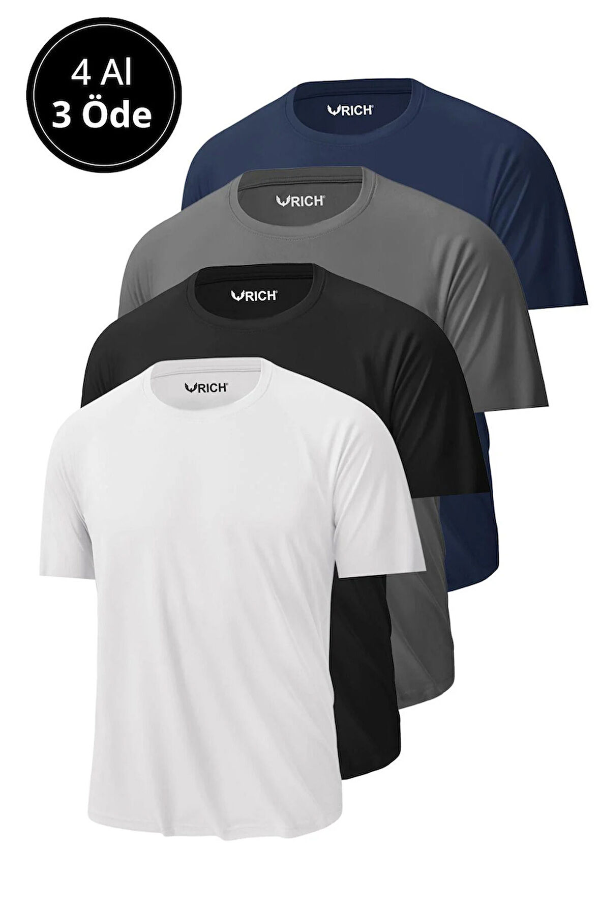Erkek 4'Lü Paket %100 Pamuk Slim Fit Sporcu Tişört Basic Bisiklet Yaka Kısa Kollu T-Shirt