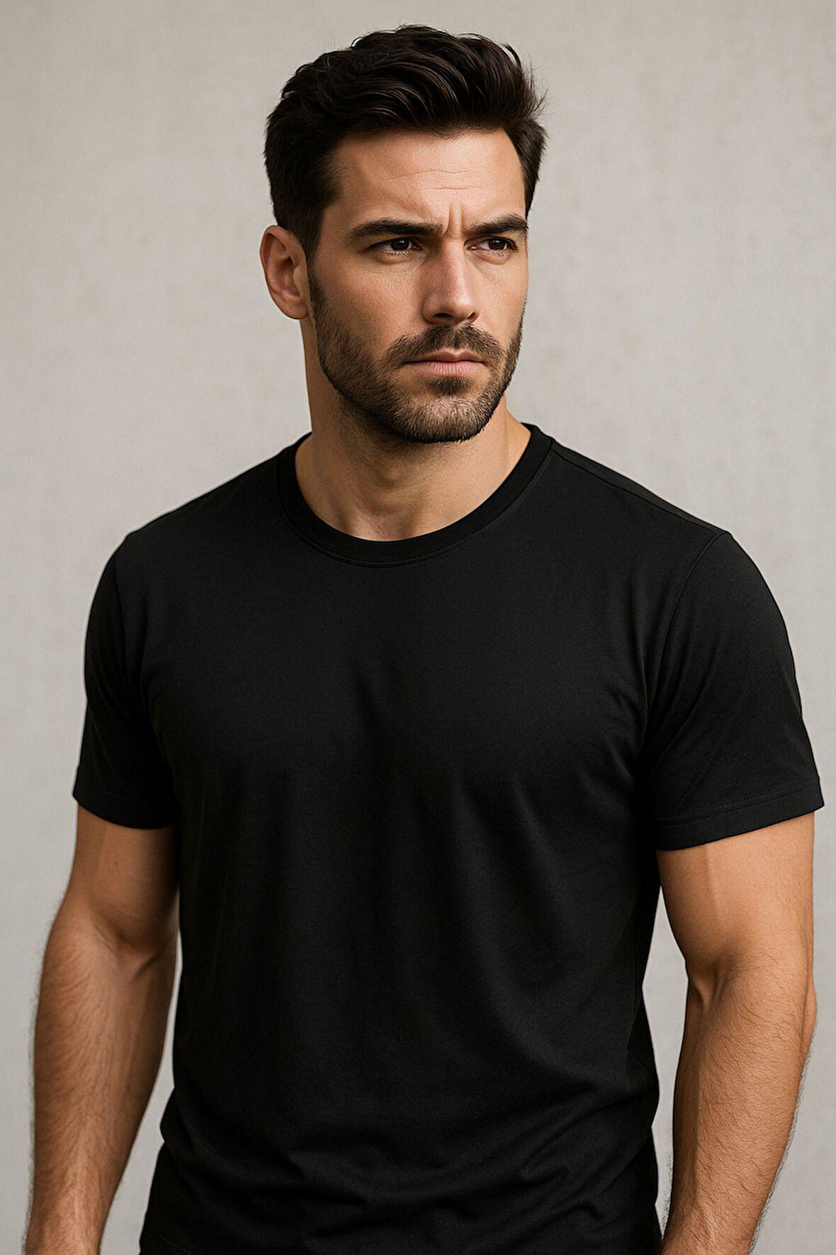 Erkek %100 Pamuk Slim Fit Sporcu Tişört Basic Bisiklet Yaka Kısa Kollu T-Shirt