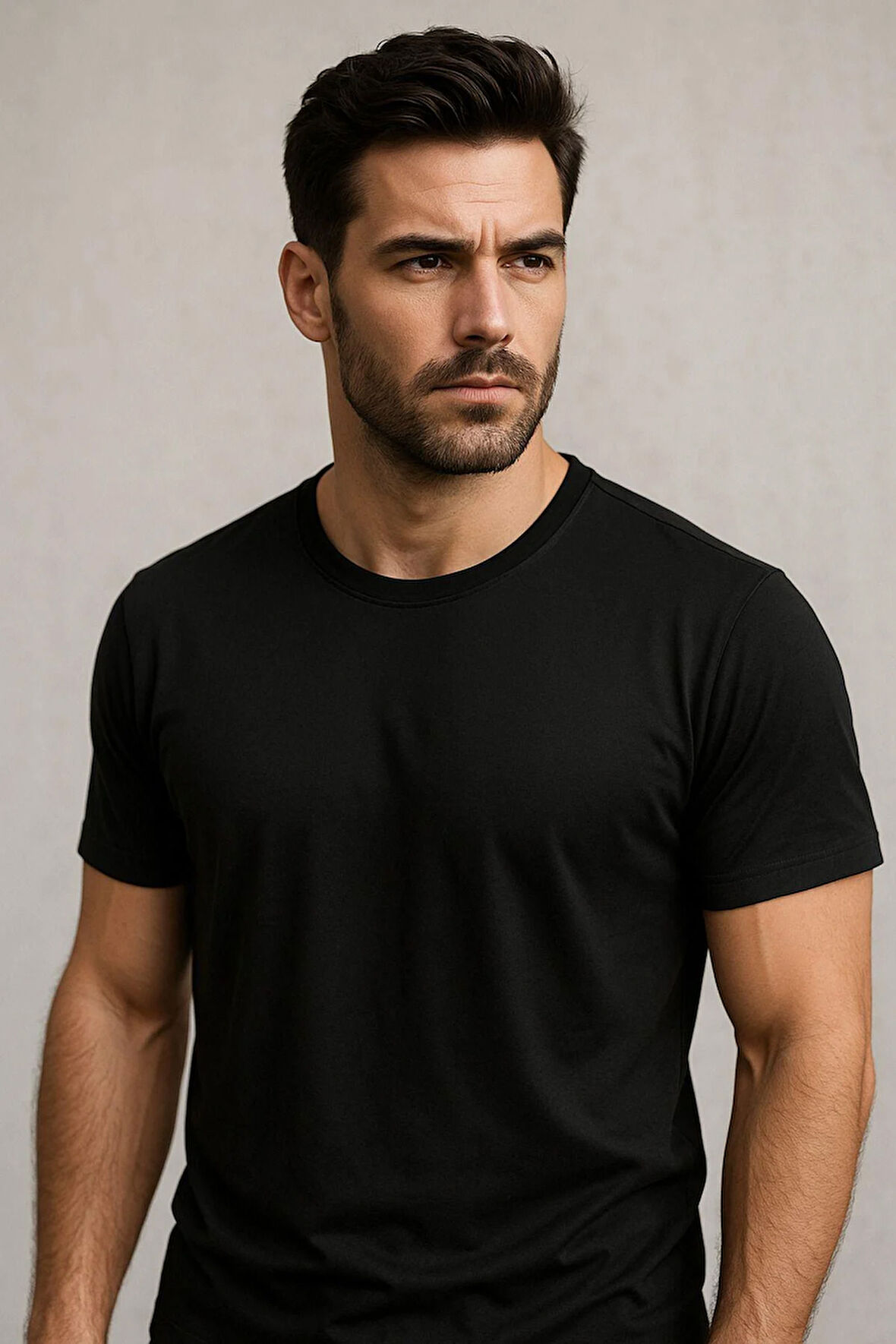 Erkek %100 Pamuk Slim Fit Sporcu Tişört Basic Bisiklet Yaka Kısa Kollu T-Shirt