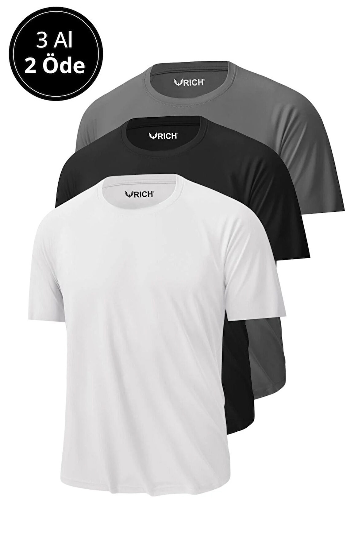 Erkek 3'Lü Paket %100 Pamuk Slim Fit Sporcu Tişört Basic Bisiklet Yaka Kısa Kollu T-Shirt