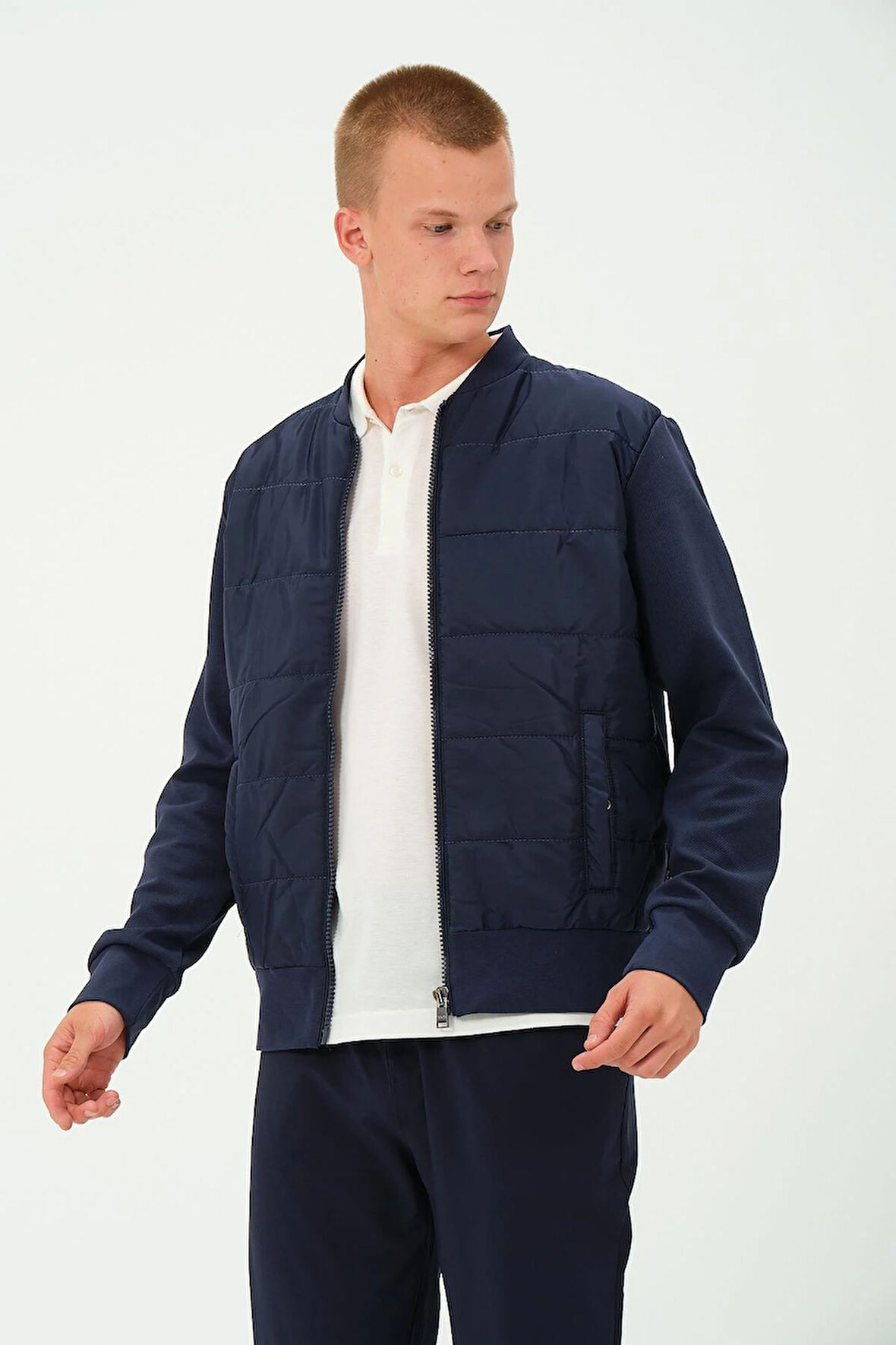 Erkek Lacivert Oversize Rüzgar Geçirmez Kışlık Şişme Mont Ceket