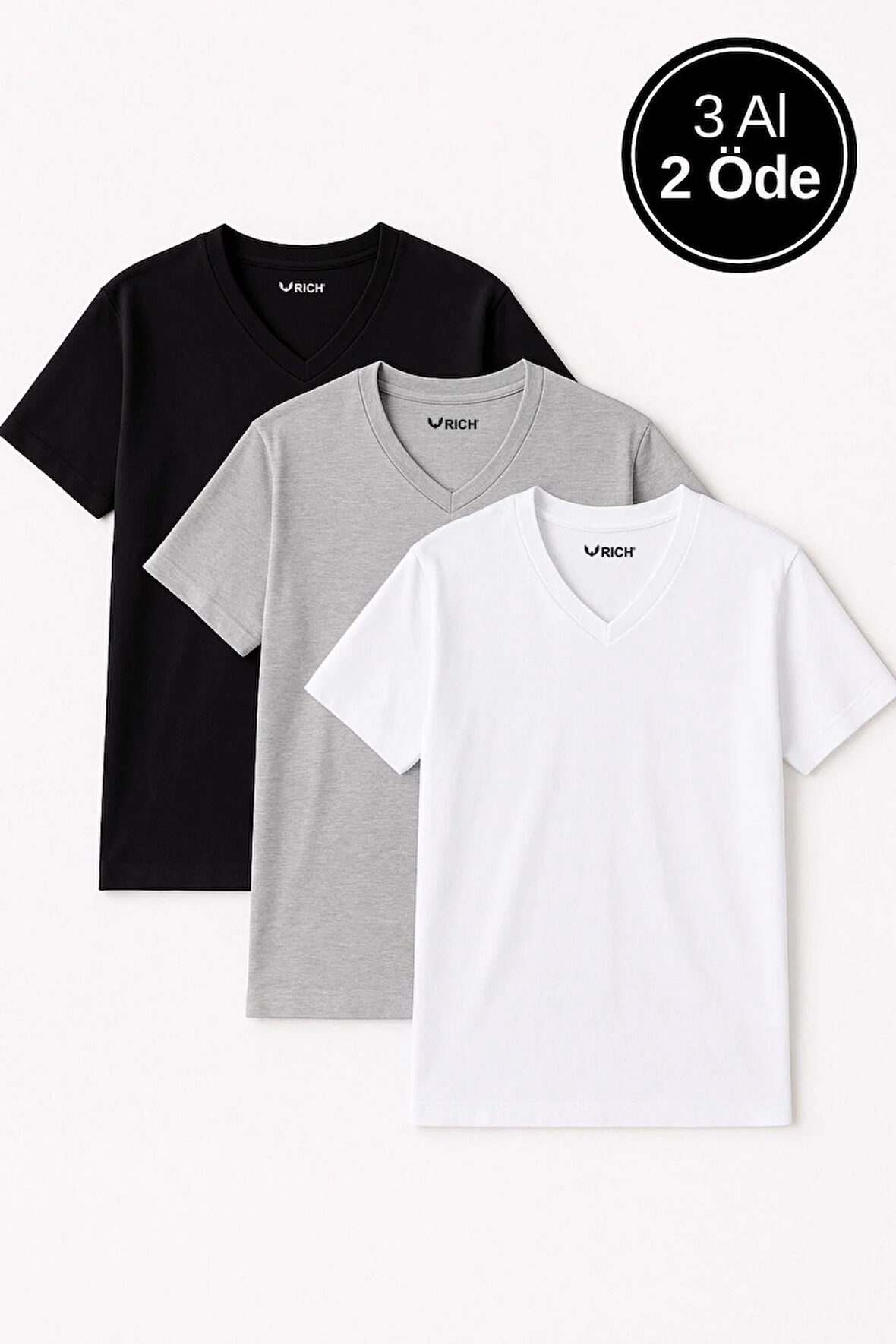Erkek 3'lü Paket Kısa Kollu V Yaka T-shirt