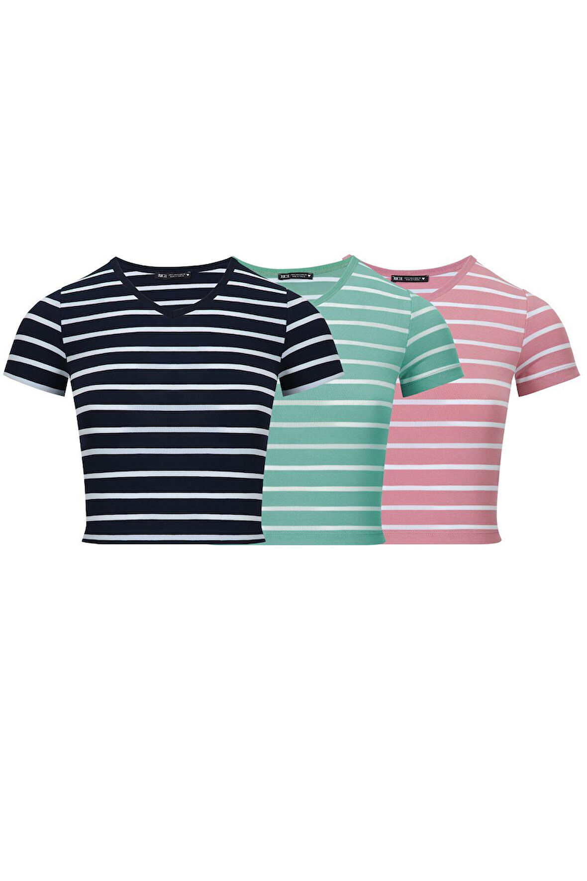 Kadın 3'lü Paket Kısa Kollu V Yaka Crop