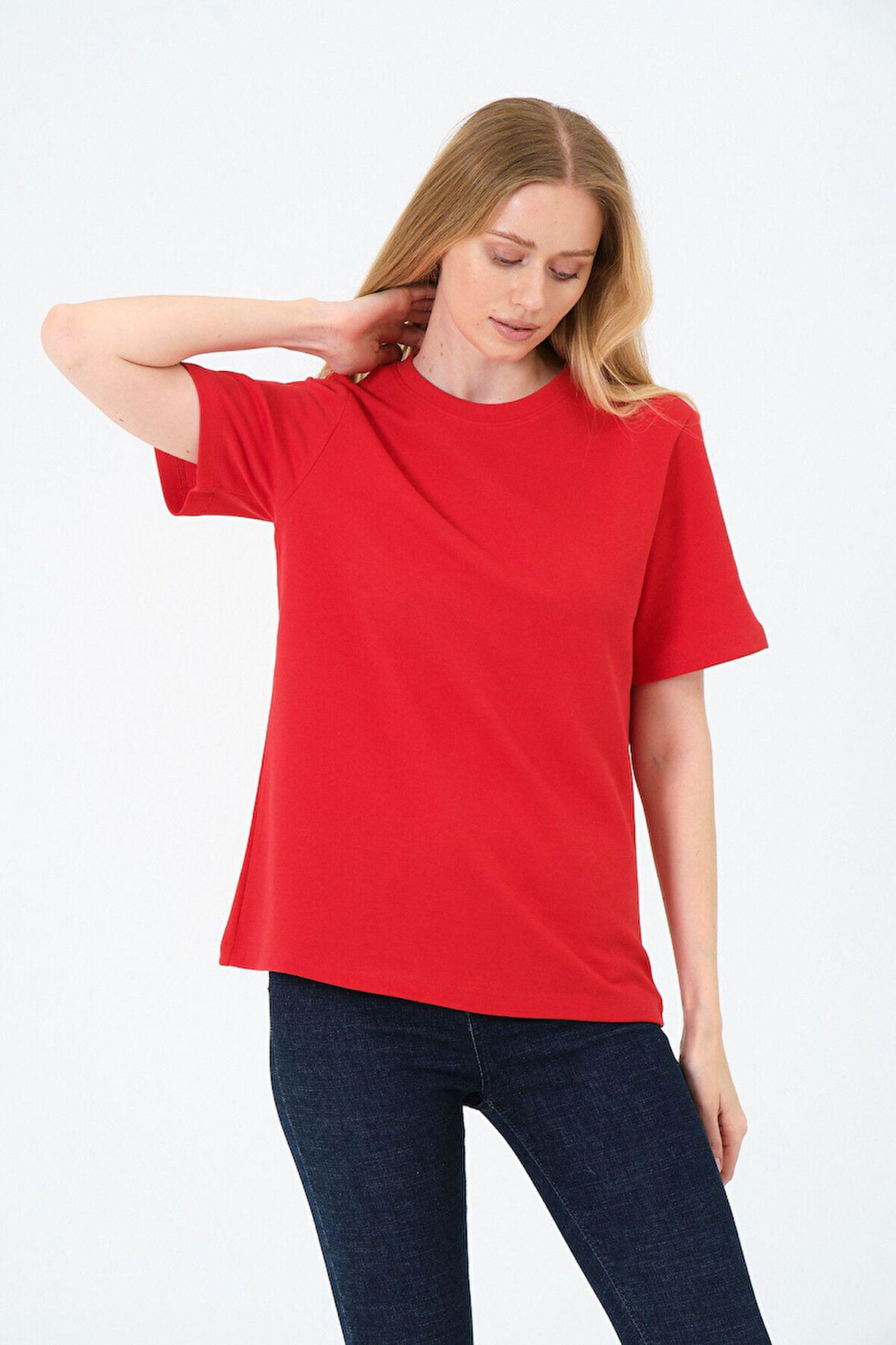 Kadın Bisiklet Yaka Kısa Kollu  Basic T-Shirt - İnterlok Kumaş