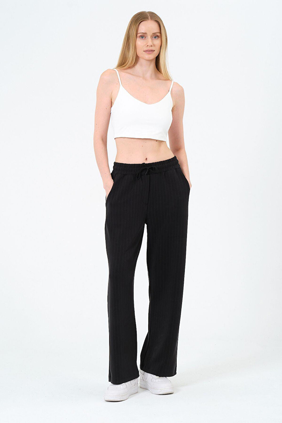 Kadın Yüksek Bel Çizgili Palazzo Pantalon