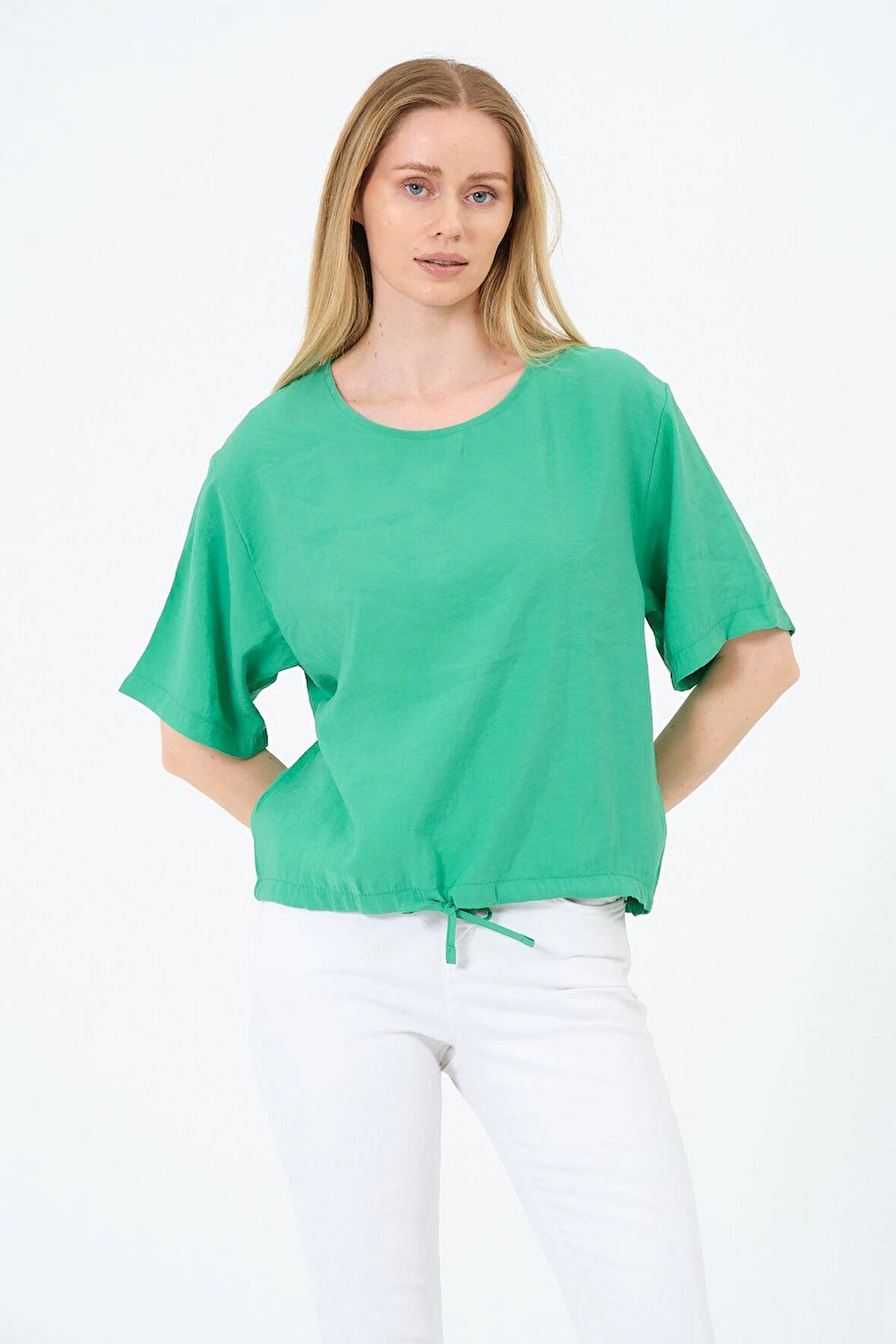 Bisiklet Yaka Oversize Kadın Bluz