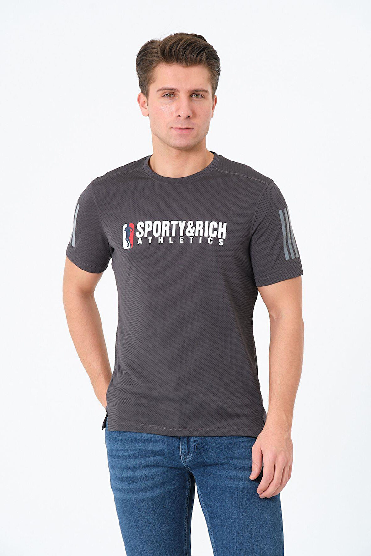 Erkek Bisiklet Yaka Basic Baskılı T-Şhirt