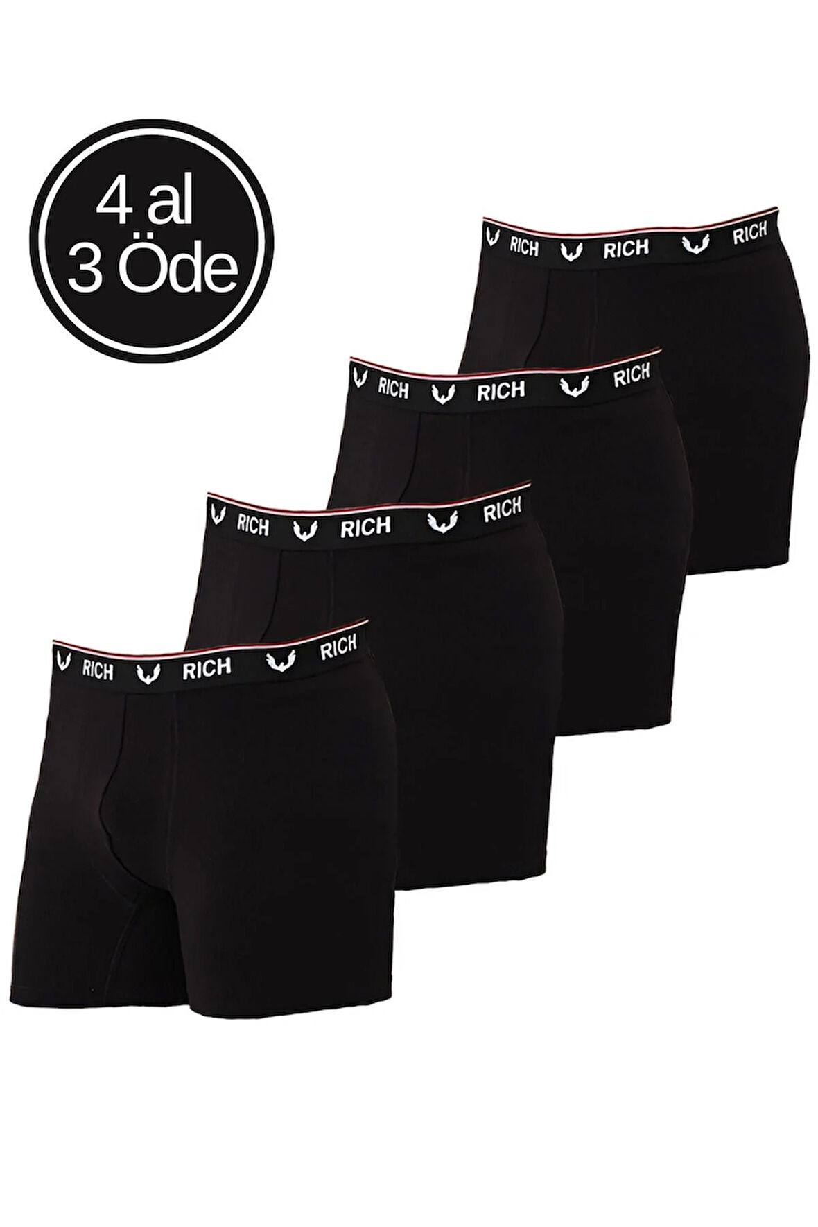 Erkek Siyah Likralı Düz 4'lü Boxer Paketi