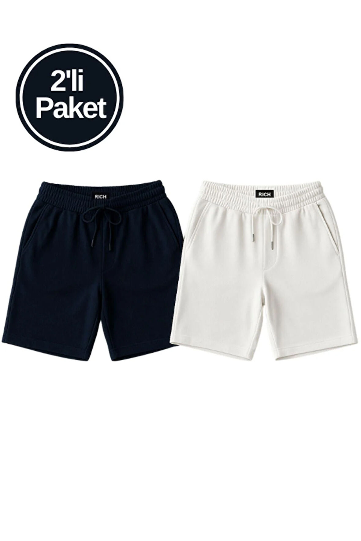 Erkek Beli Lastikli 2'li Paket Şort