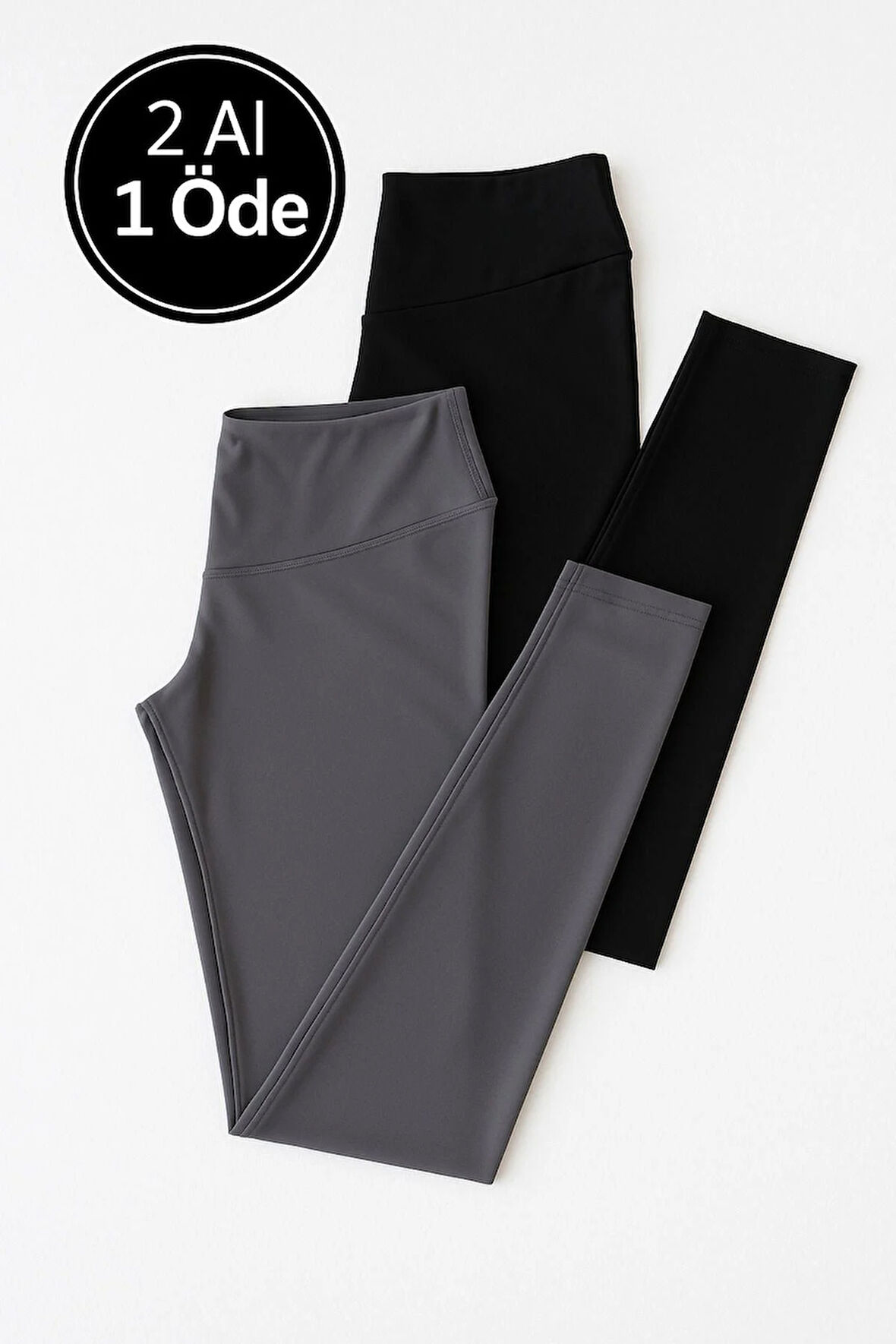 Kadın 2'li Paket İndigo - Mor Yüksek Bel Toparlayıcı Esnek Günlük ve Spor Tayt