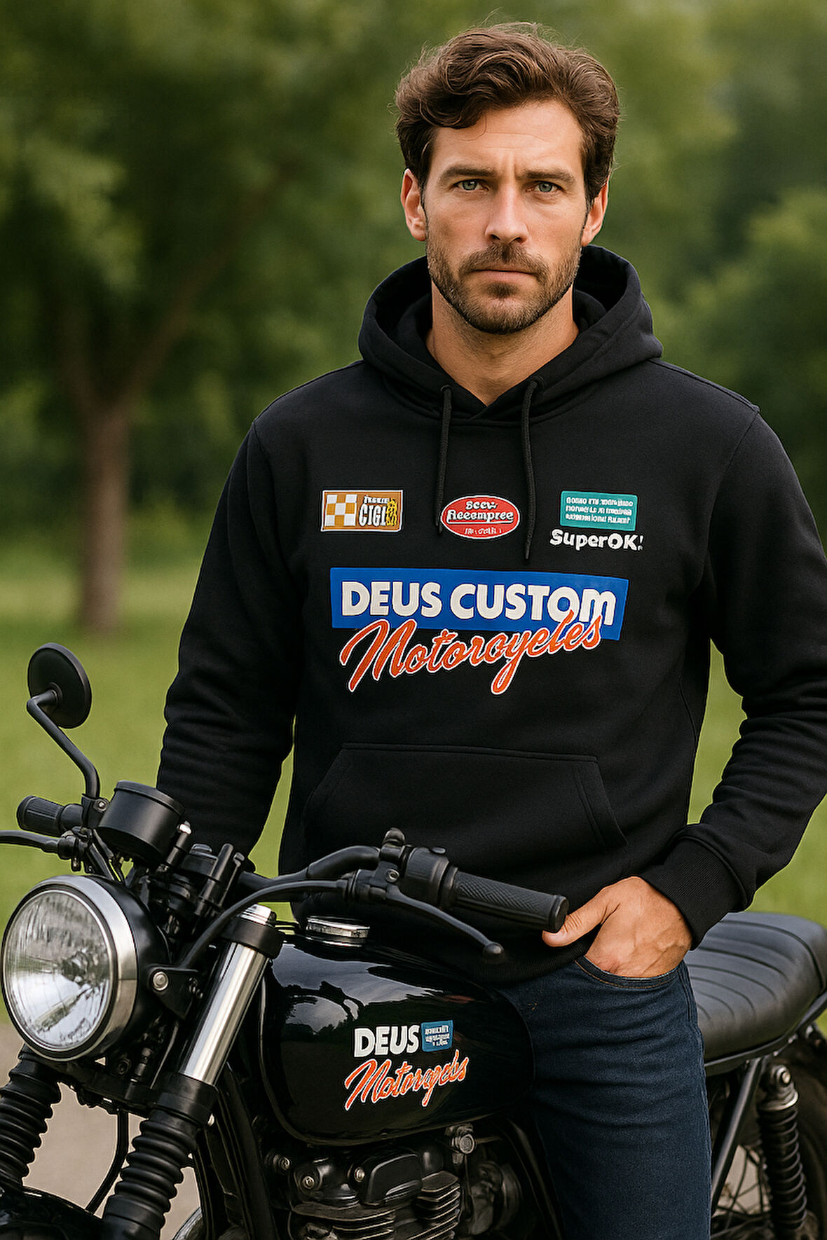 Unisex Beyaz Kapüşonlu Baskılı %100 Pamuk Cep Detaylı Sweatshirt