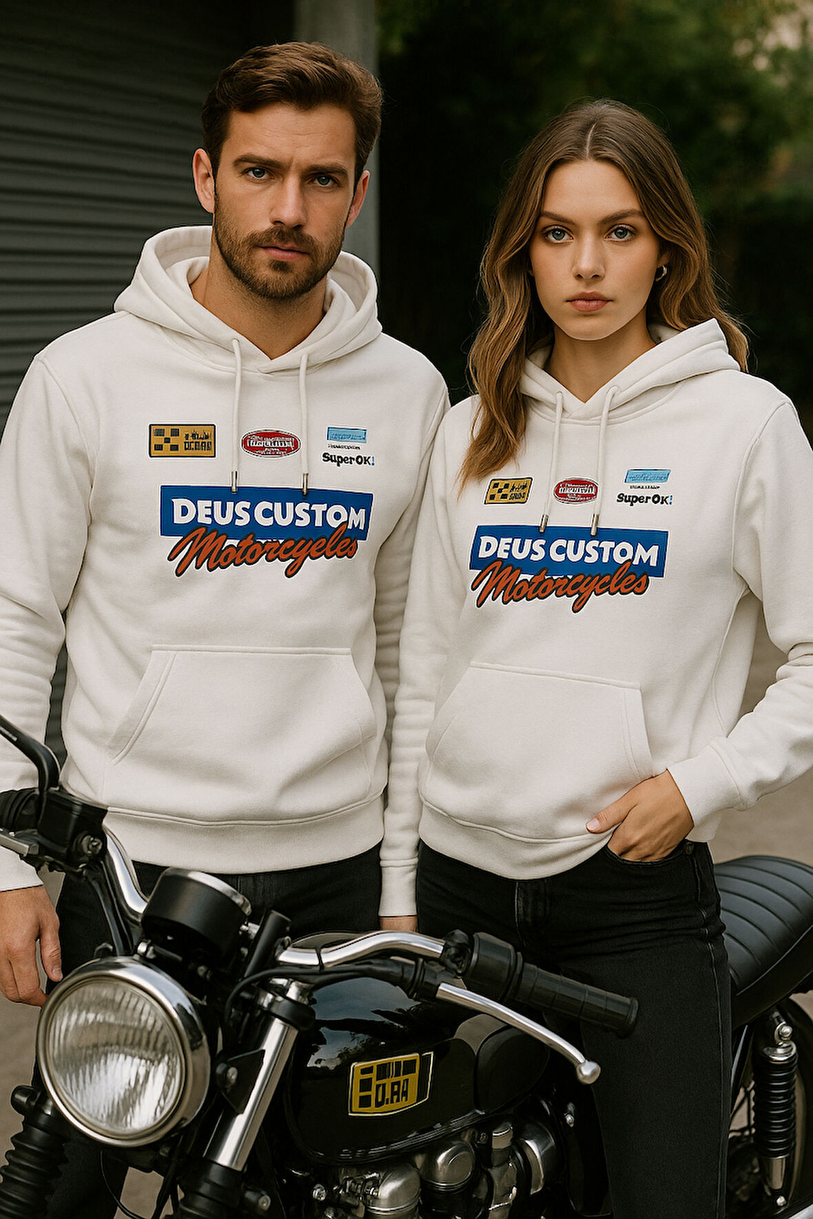 Unisex İkili Paket Kadın-Erkek Sevgili Kombini - Kapüşonlu Baskı Detaylı Sweatshirt 2'li Paket