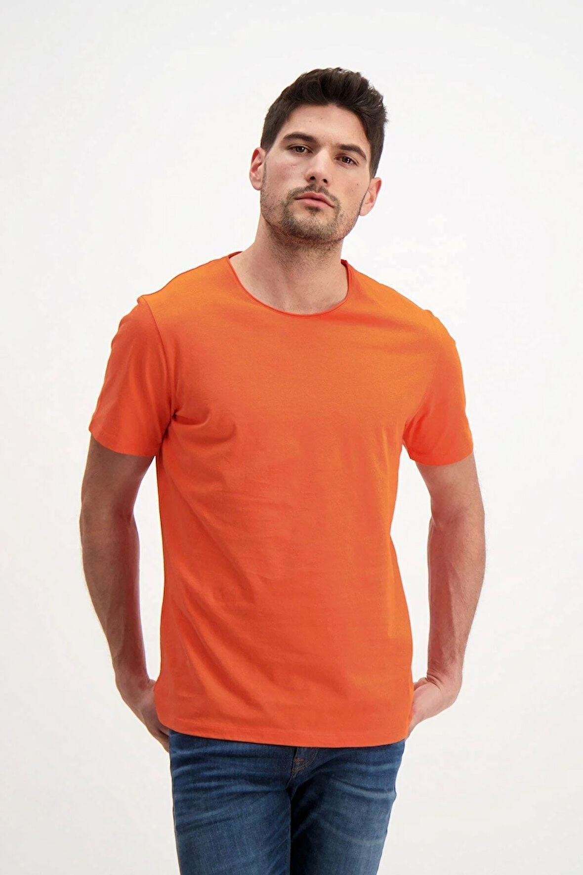 Turuncu Erkek Yıkamalı Basic T-shirt