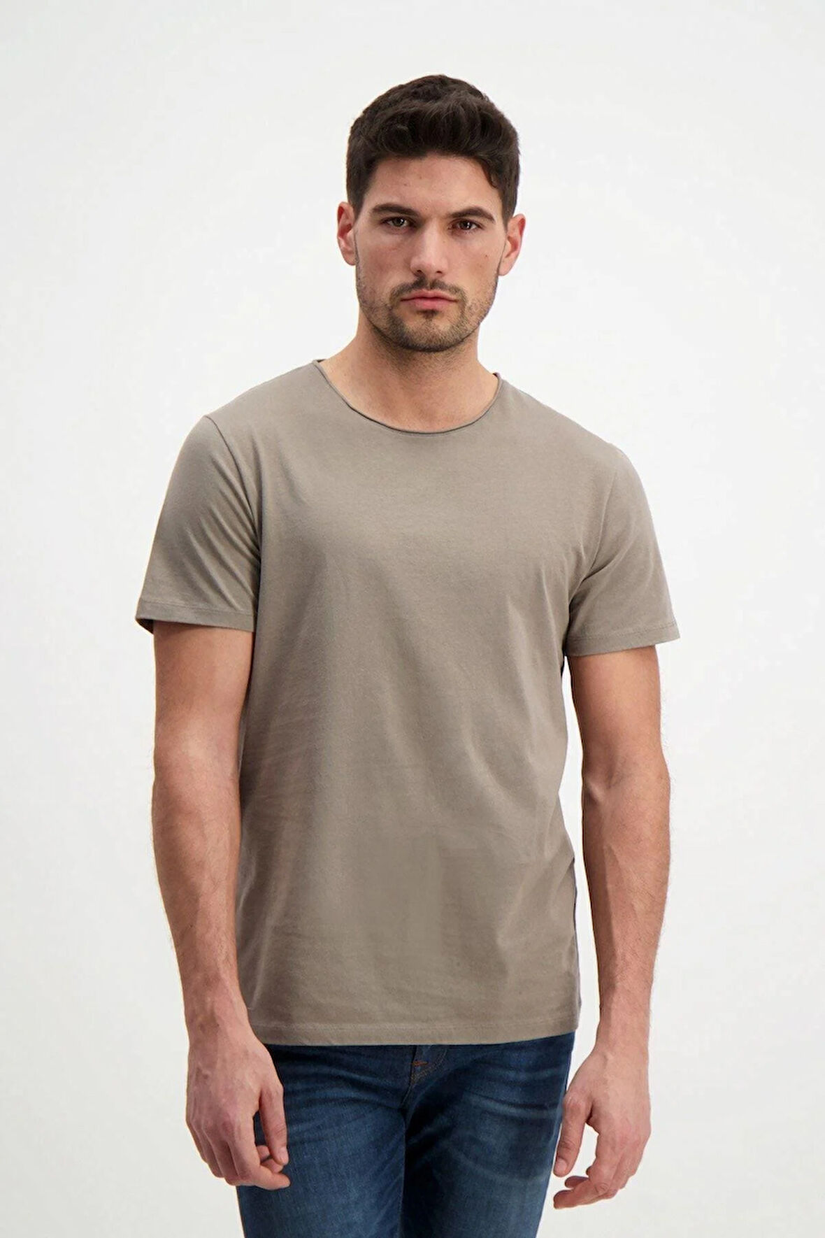 Kahverengi Erkek Yıkamalı Basic T-shirt