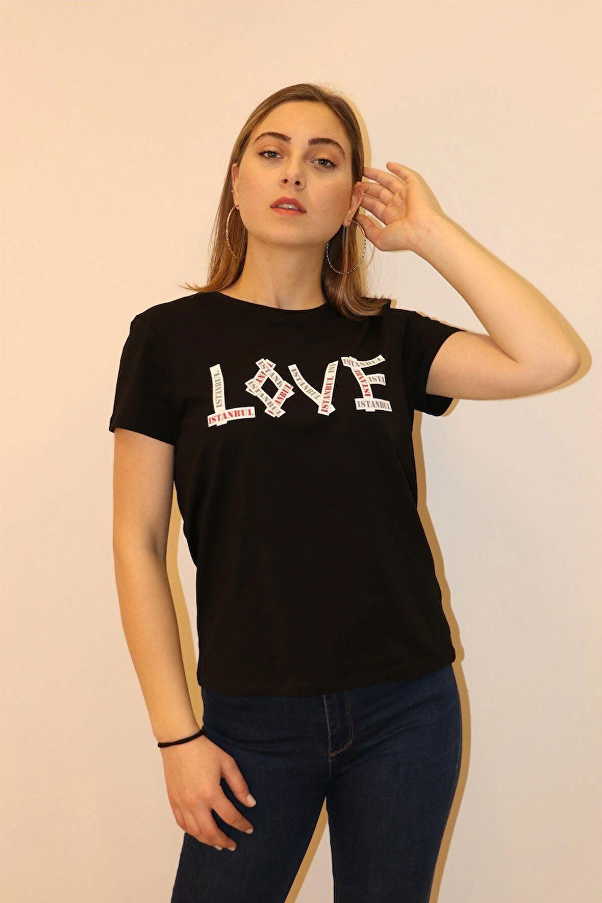 Rich Kadın Bisiklet Yaka T-shirt %100 Pamuk Tişört