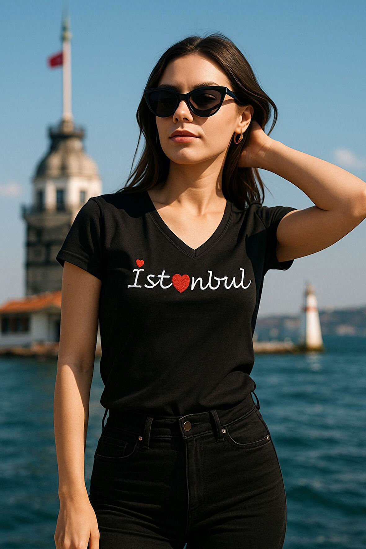 Rich Kadın V Yaka T-shirt %100 Pamuk Tişört