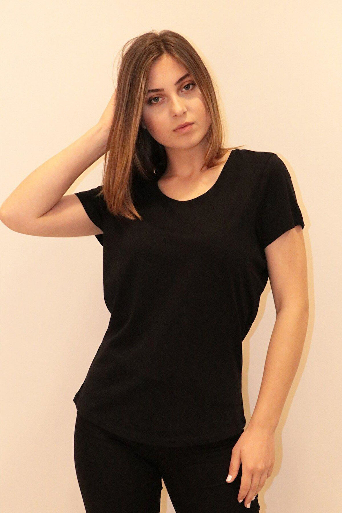 Rich Kadın Bisiklet Yaka T-shirt %100 Pamuk Tişört