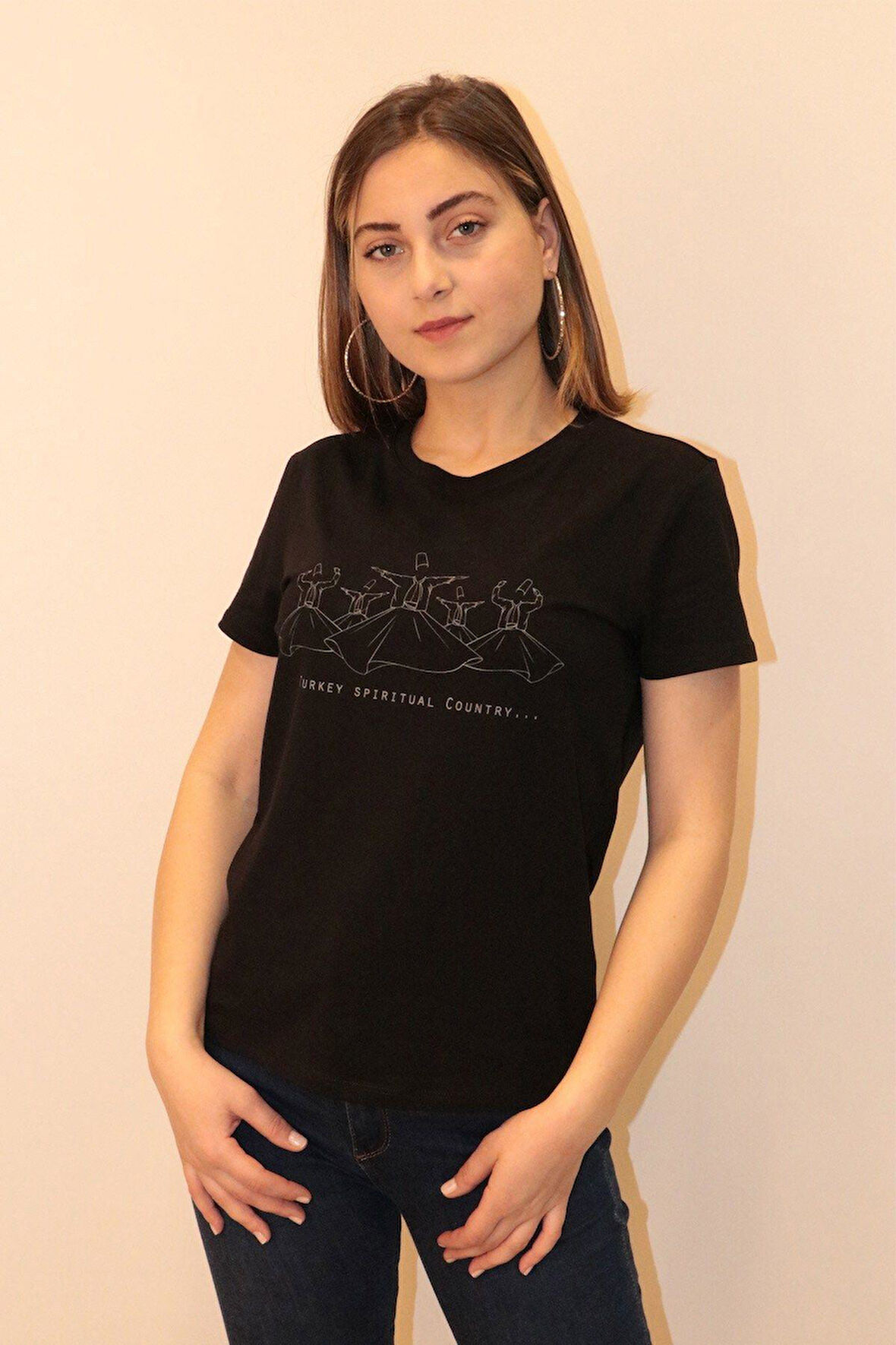 Rich Kadın Bisiklet Yaka T-shirt %100 Pamuk Tişört