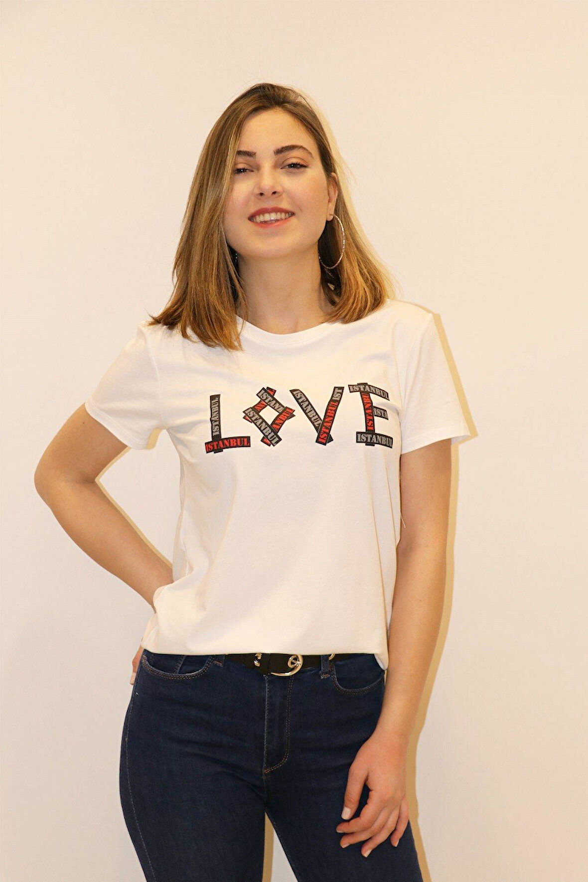 Rich Kadın Bisiklet Yaka T-shirt %100 Pamuk Tişört