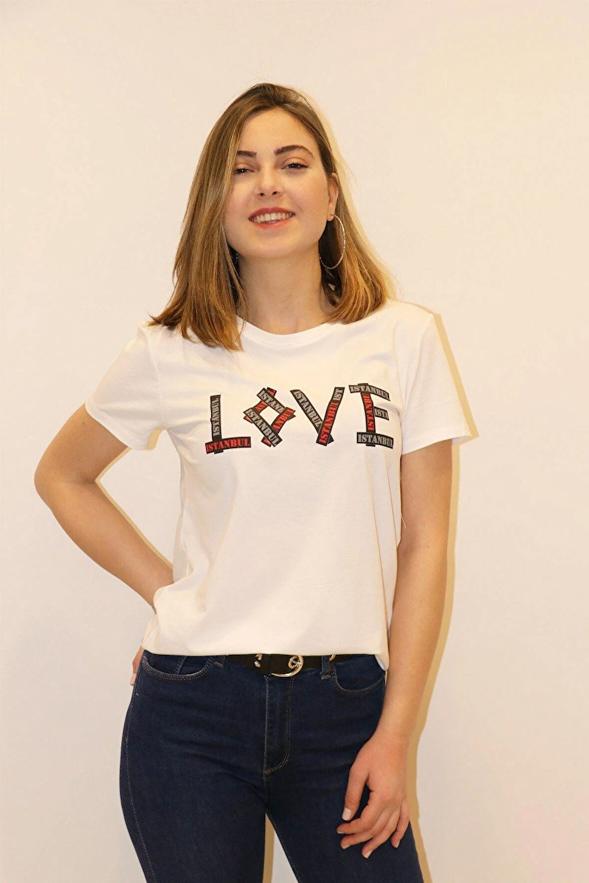 Rich Kadın Bisiklet Yaka T-shirt %100 Pamuk Tişört