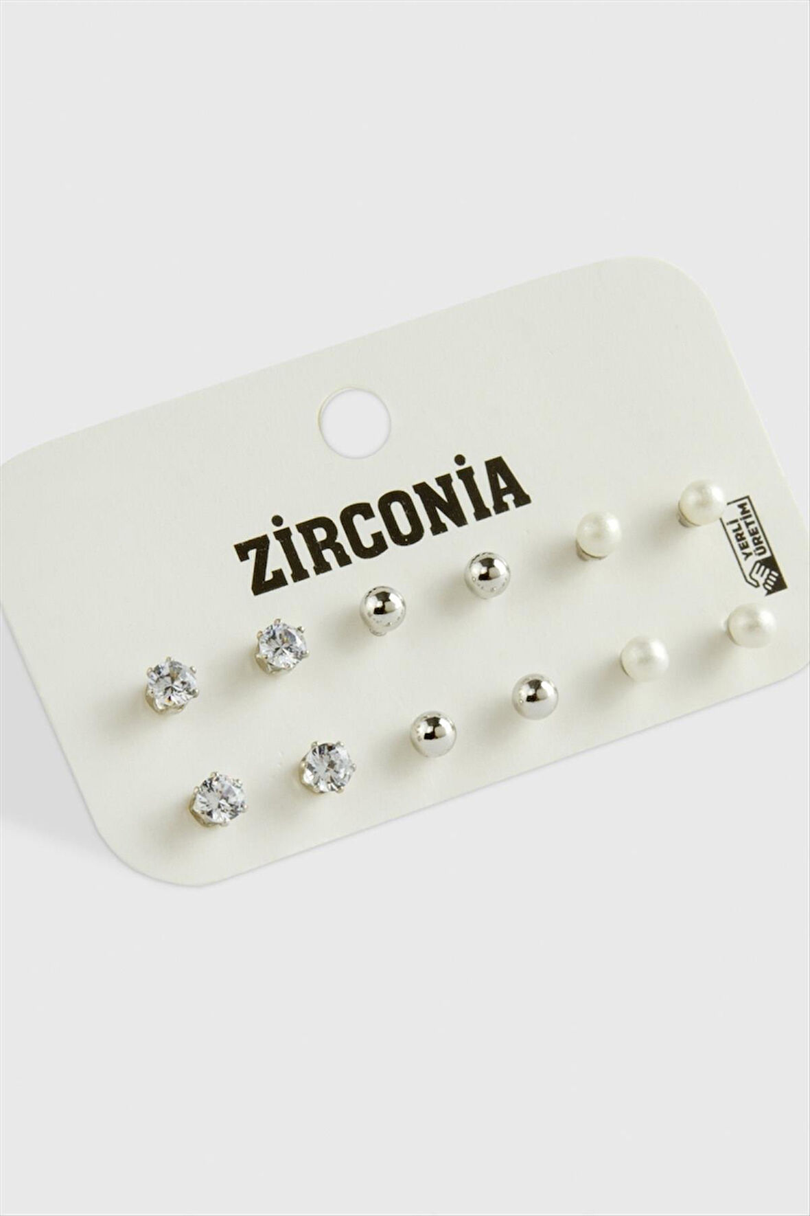 12 Adet İnci Zirkon Tek Taşlı Küpe